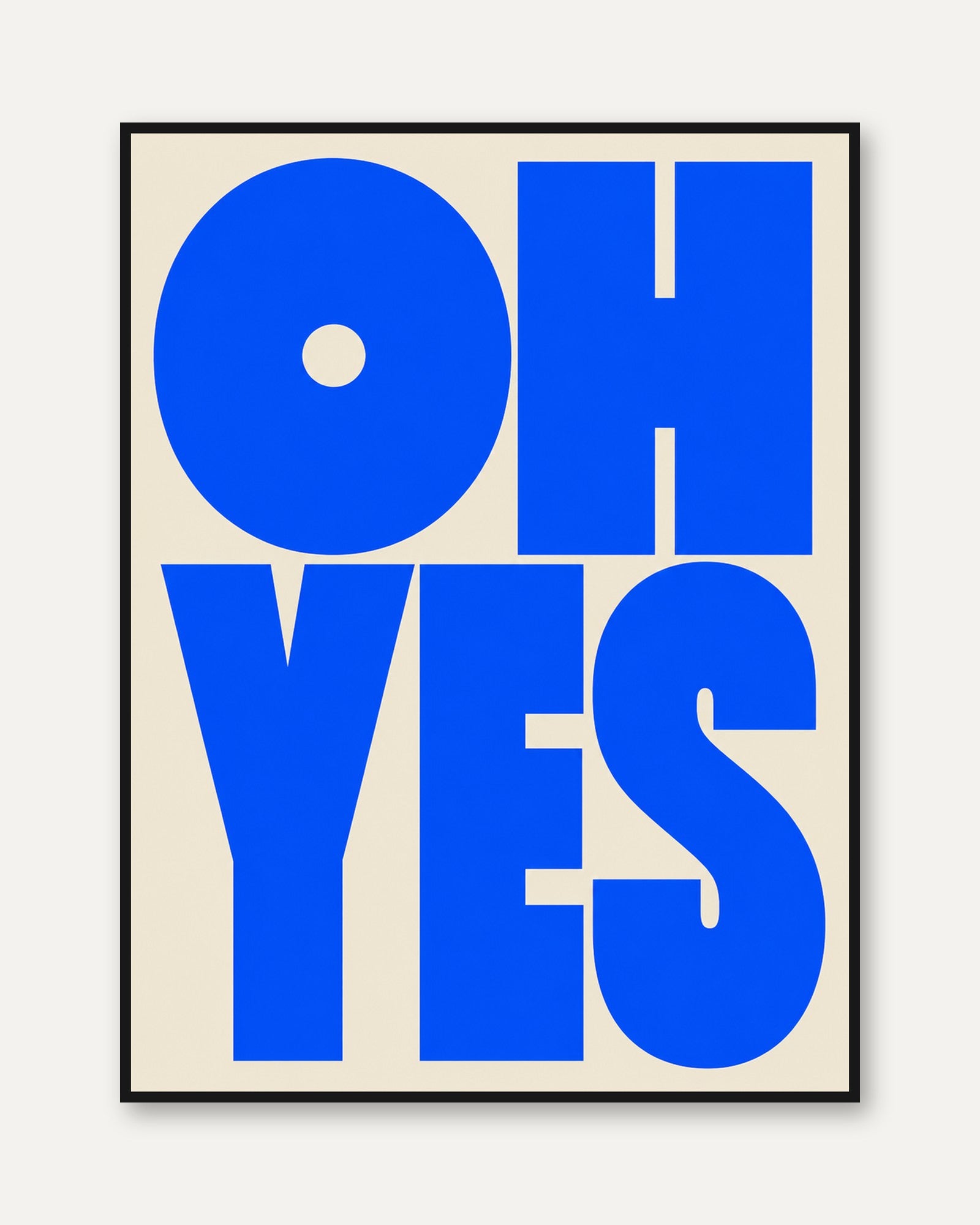 Oh Yes Typography Print — Bold Blue Retro Lettering - framed
