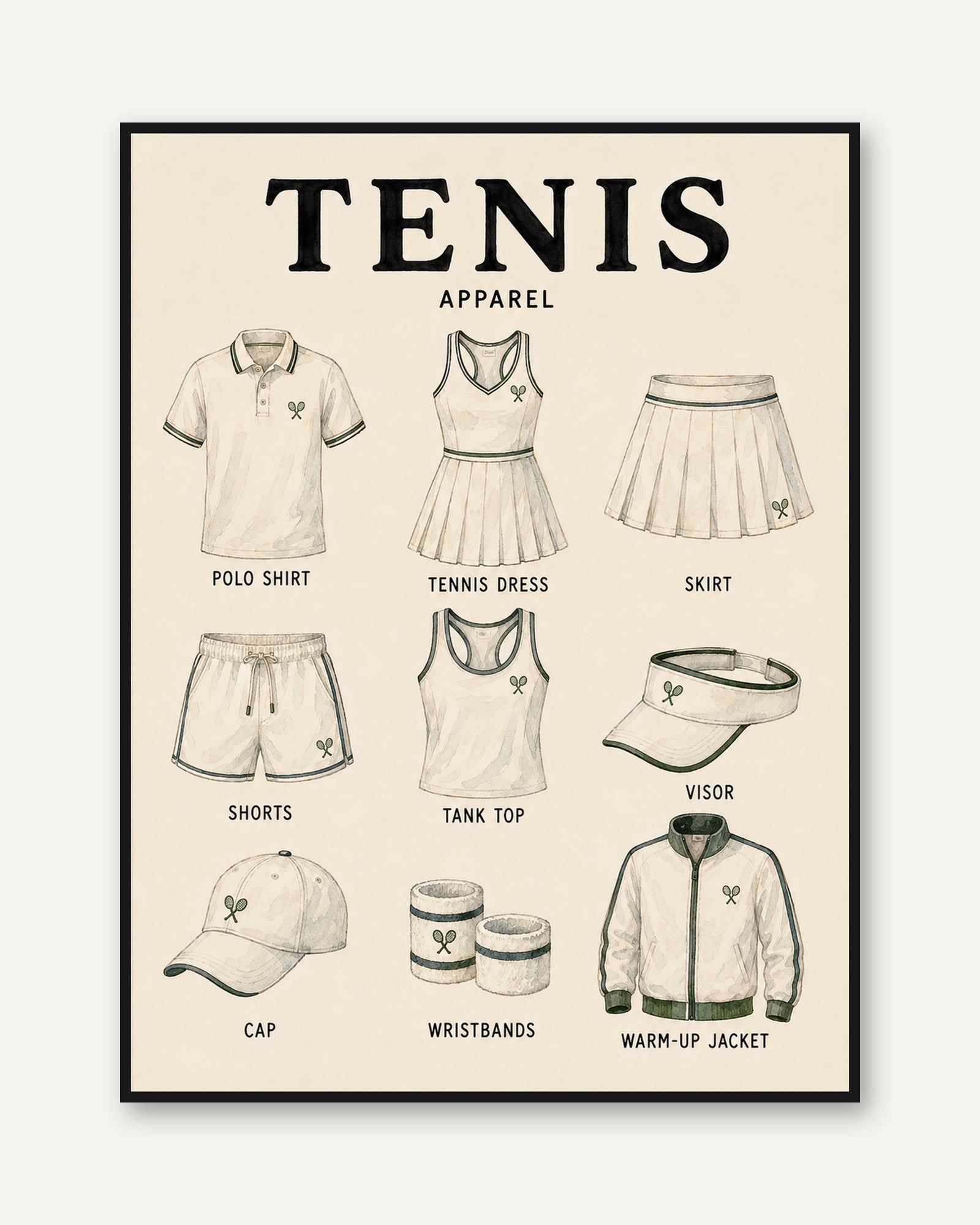 Tennis Apparel Guide Print — Vintage Sports Illustration - framed