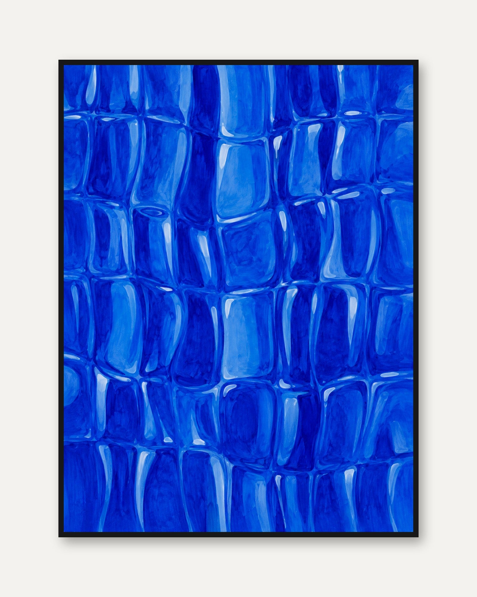Abstract Blue Tile Art – Geometric Cobalt Print - framed