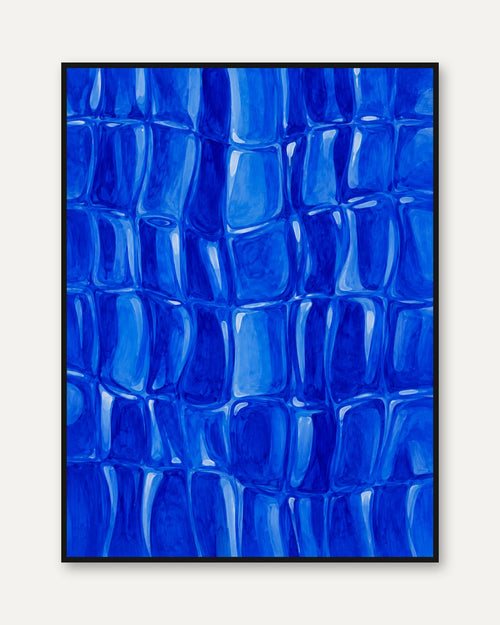 Abstract Blue Tile Art – Geometric Cobalt Print - framed
