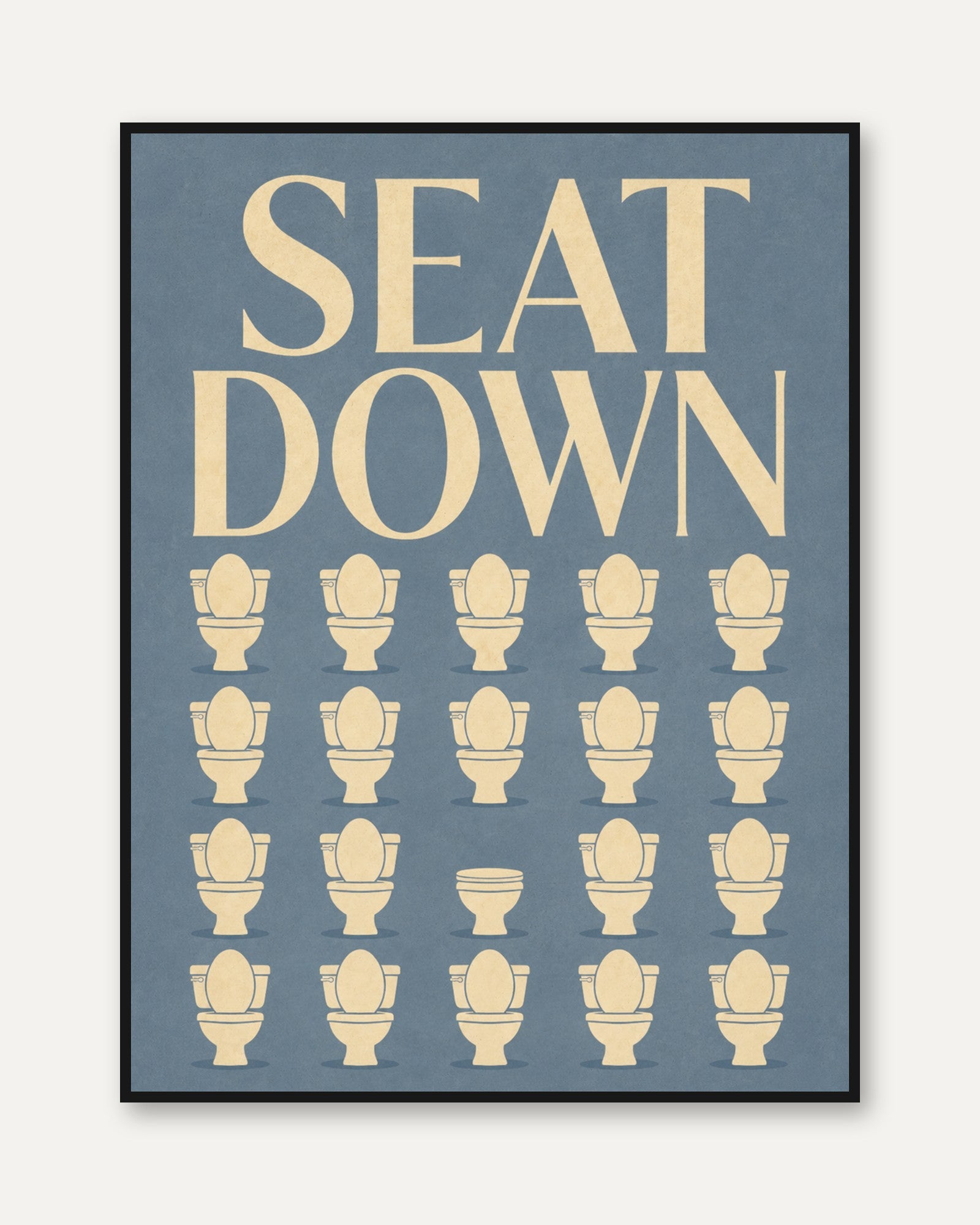 Funny Bathroom Sign Print: Seat Down Typography - framed