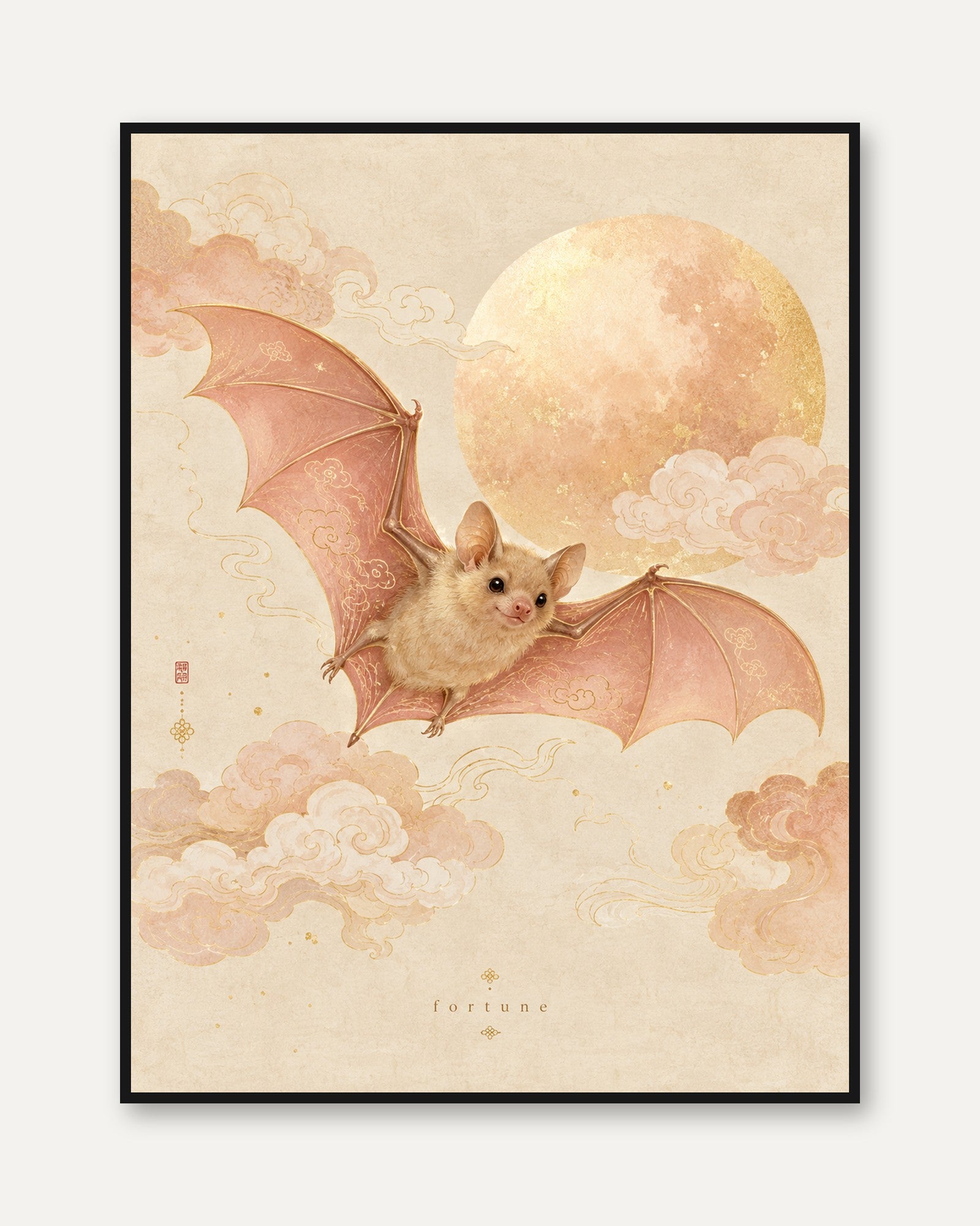 Bat Wall Art – Whimsical Animal Print - framed