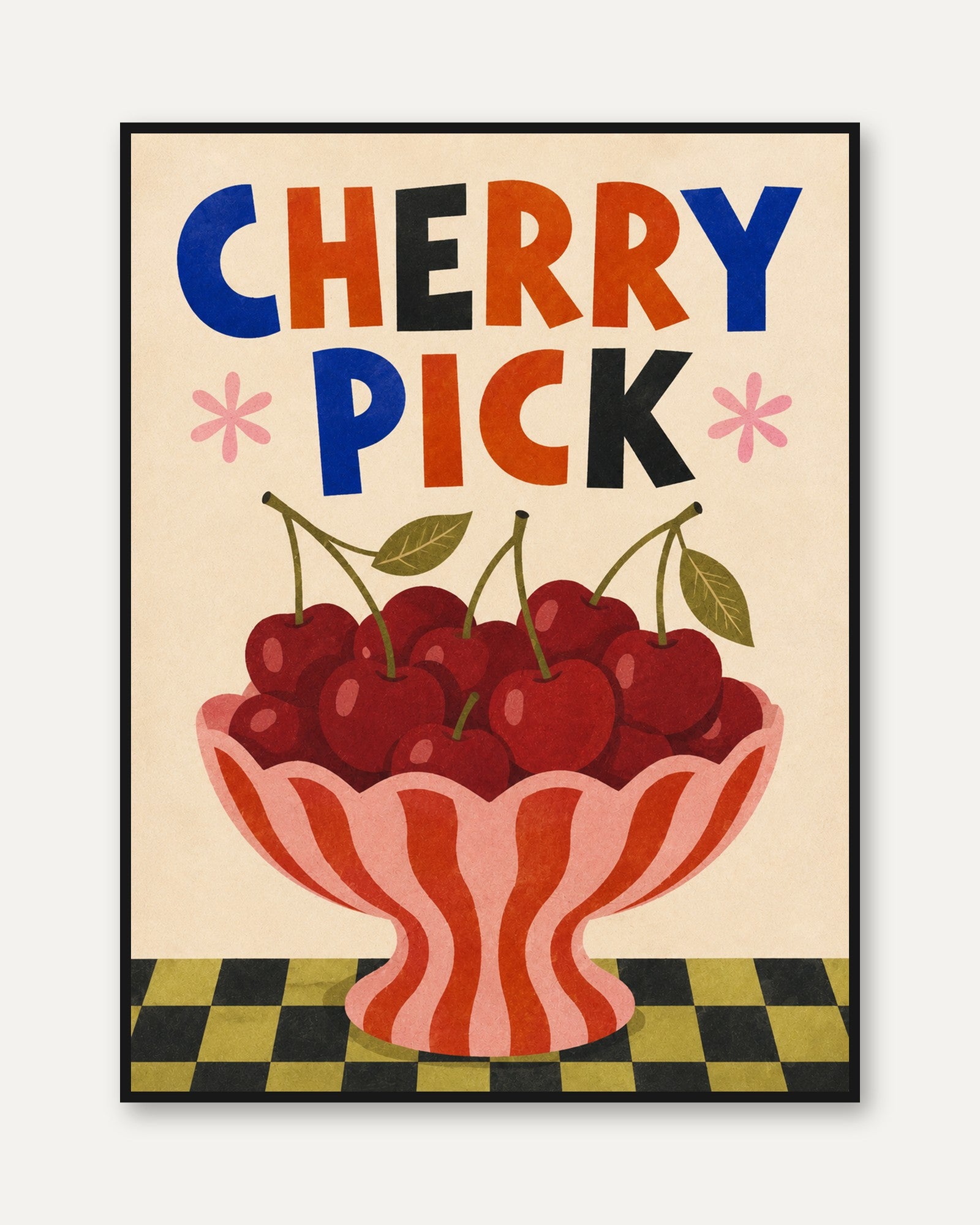 Retro Kitchen Wall Art – Cherry Print - framed