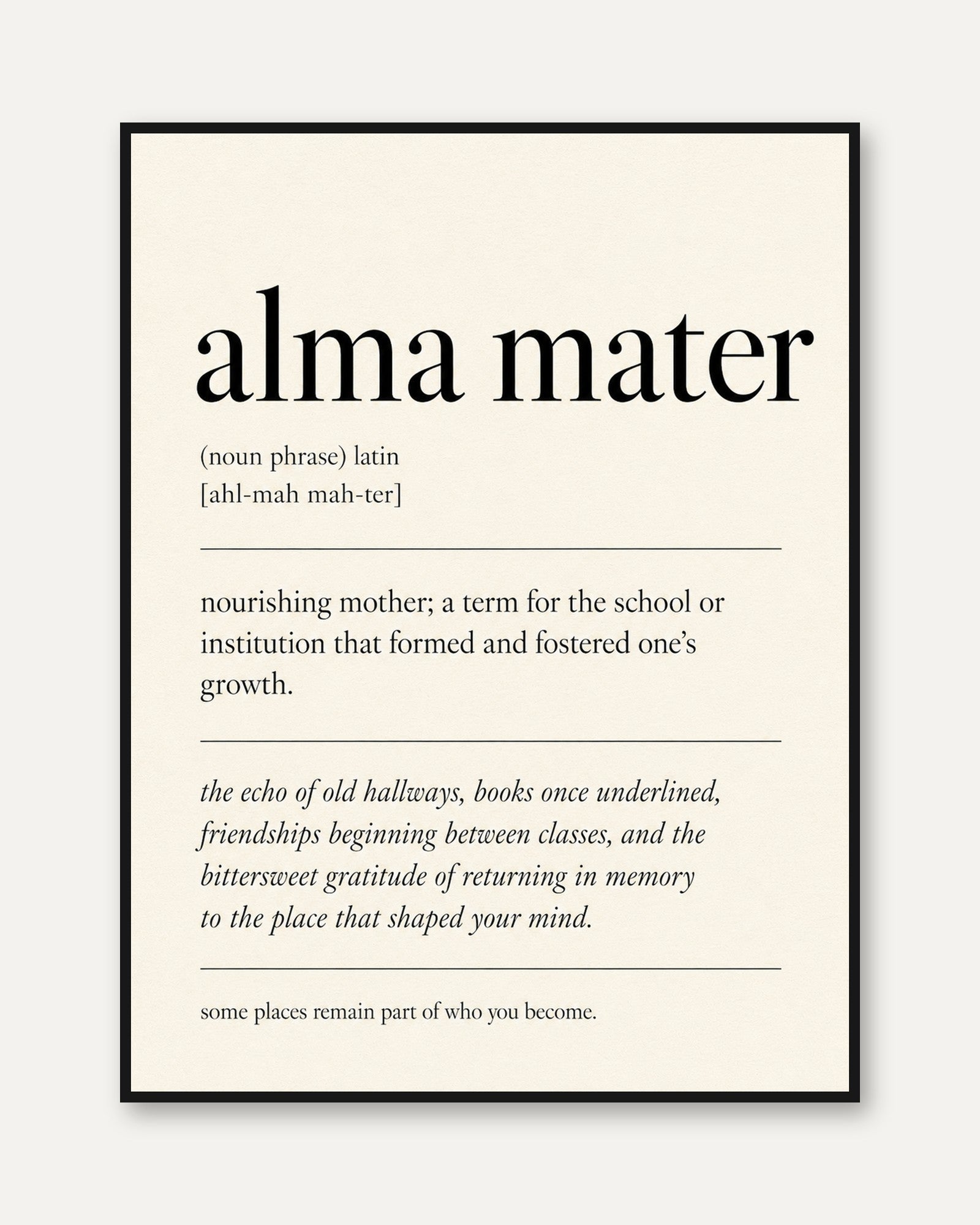 Alma Mater Definition Print: Minimalist Typography Wall Art - framed