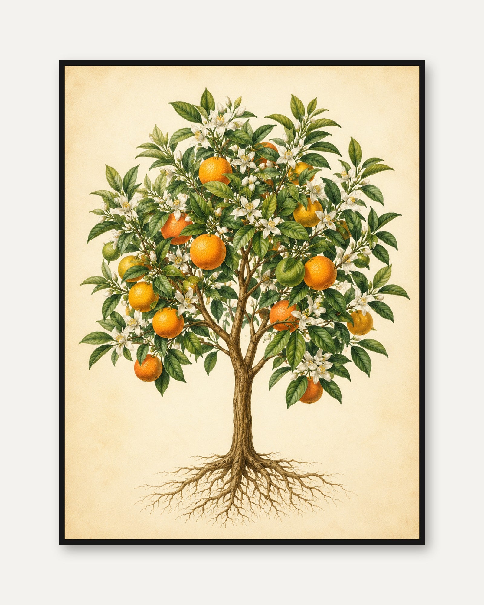Orange Tree Botanical Print: Vintage Illustration Wall Art - framed