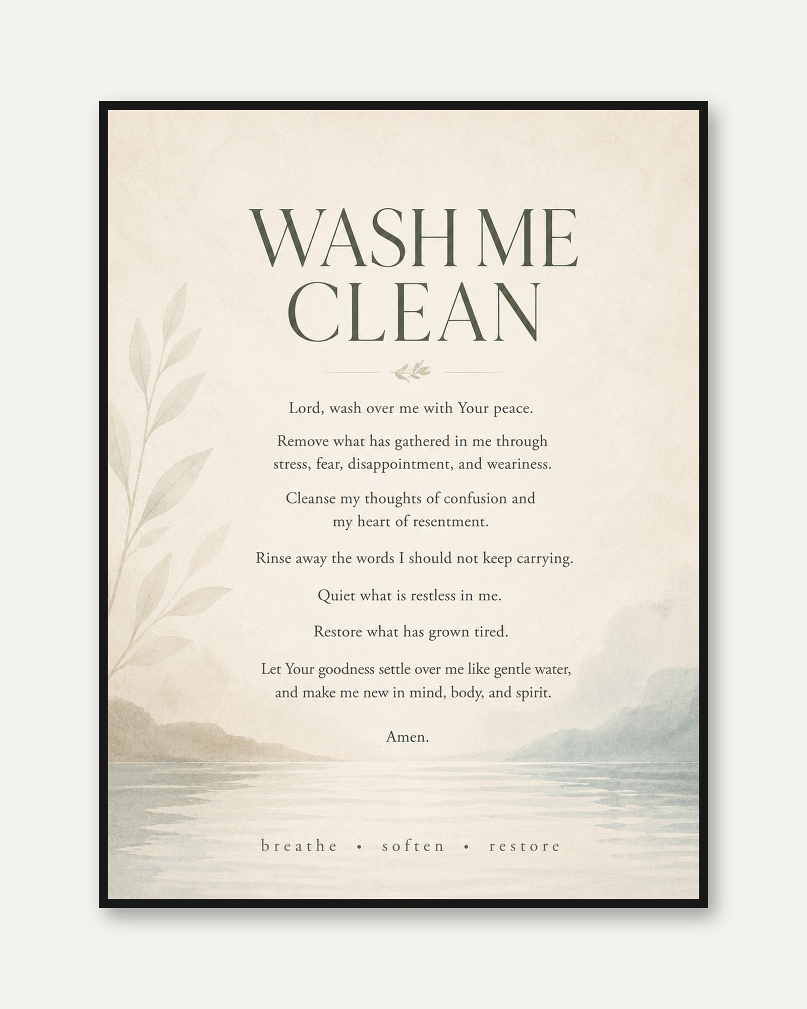 Bathroom Prayer Print – Wash Me Clean Wall Art - framed