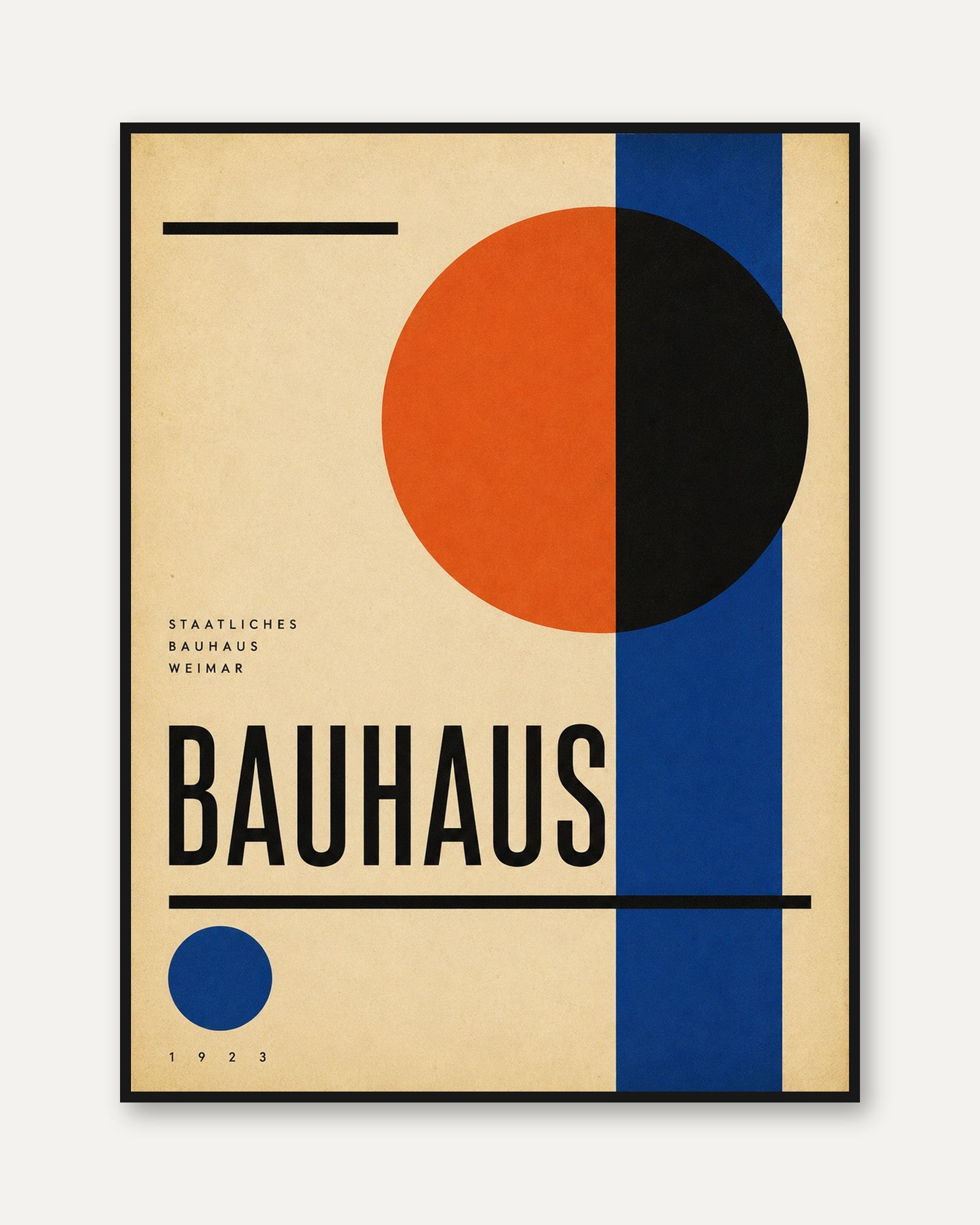 Bauhaus Geometric Poster: Orange Black and Blue Modernist Print - framed
