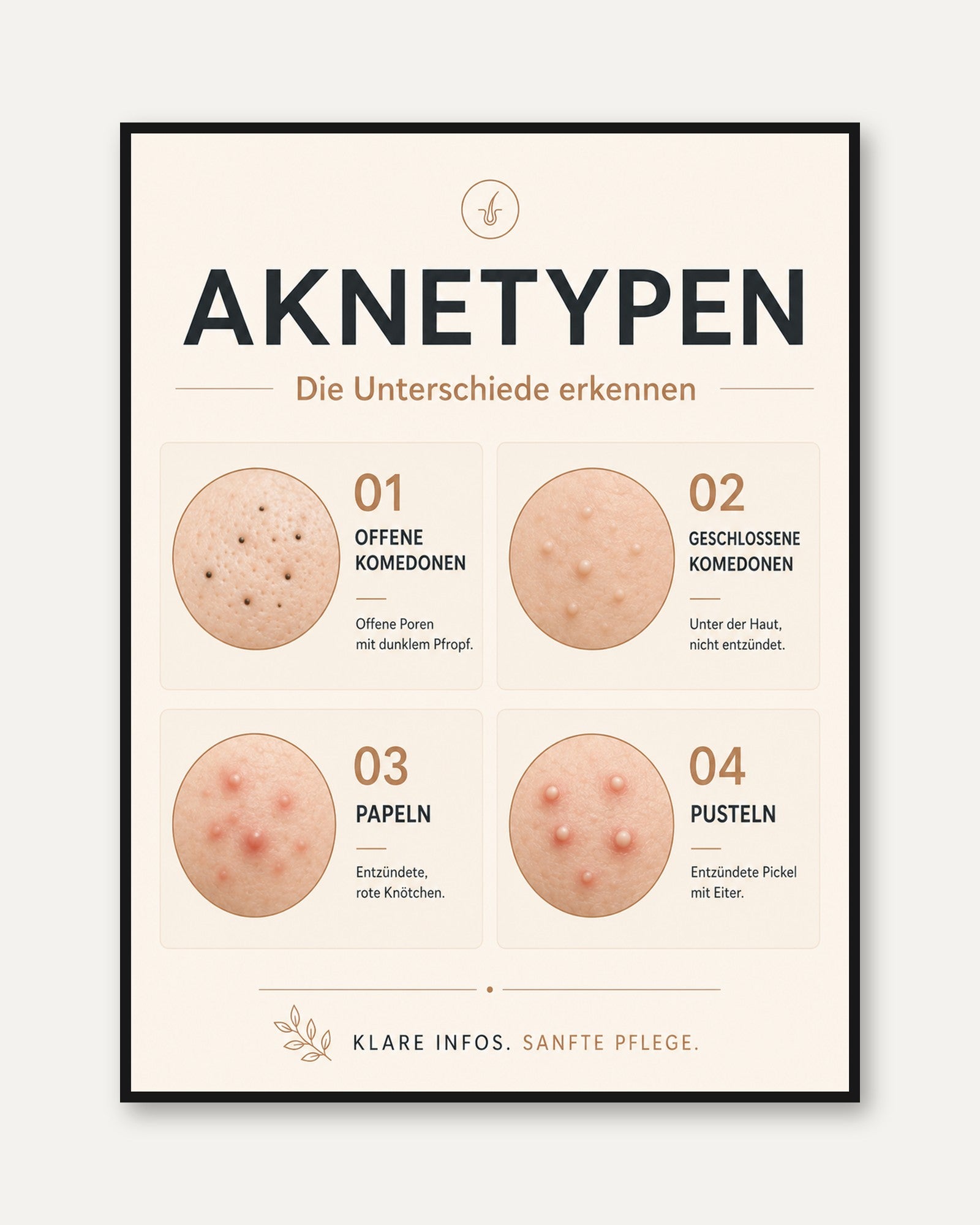 Acne Types Poster – Dermatology Wall Art - framed