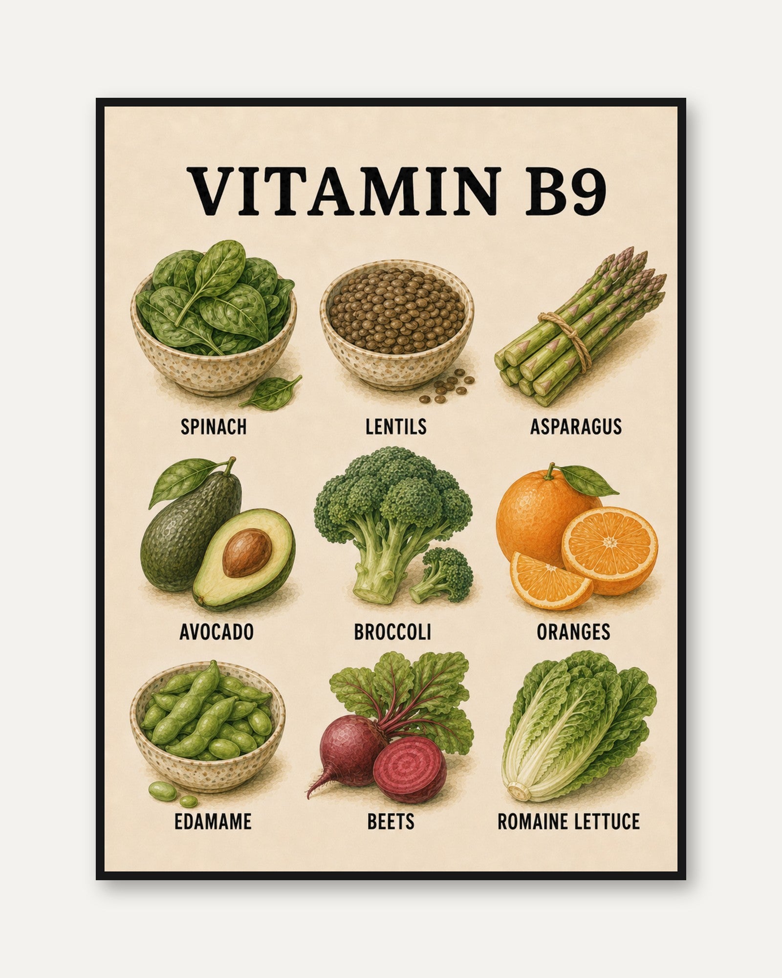 Vitamin B9 Foods Poster - framed