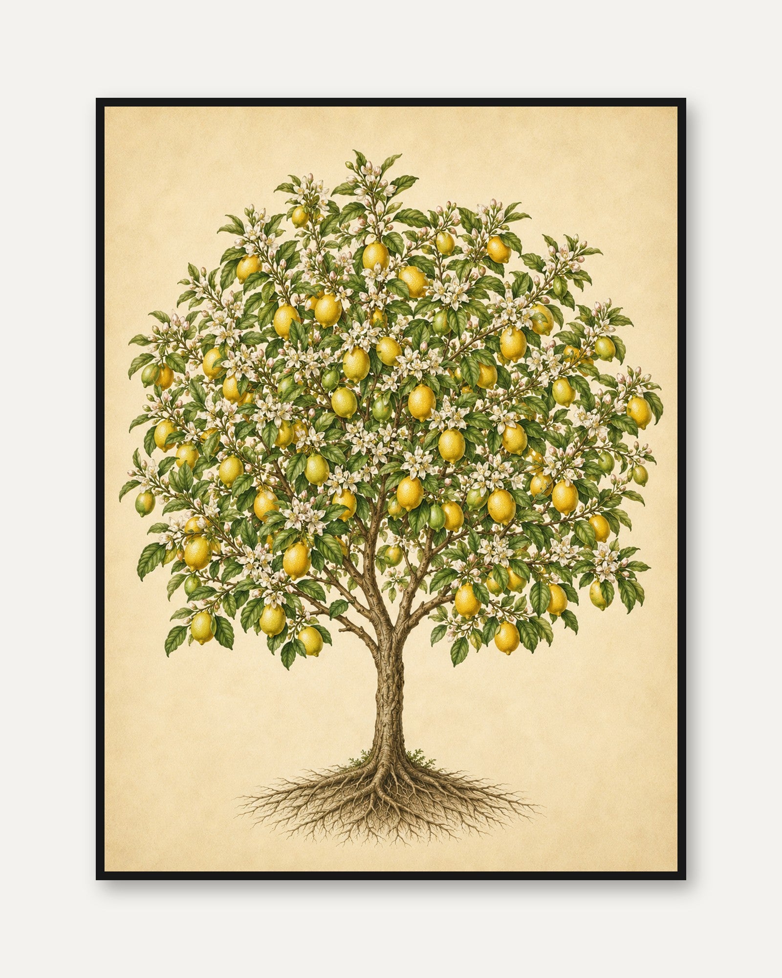 Lemon Tree Botanical Print: Vintage Citrus Illustration Wall Art - framed