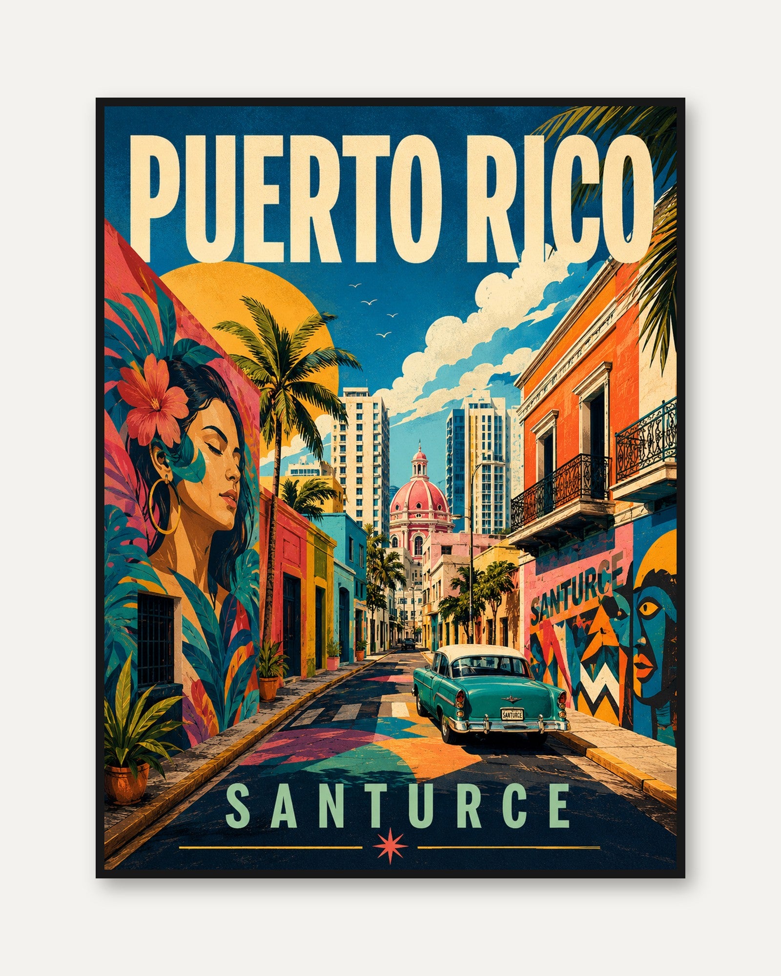Puerto Rico Travel Poster – Santurce Wall Art - framed
