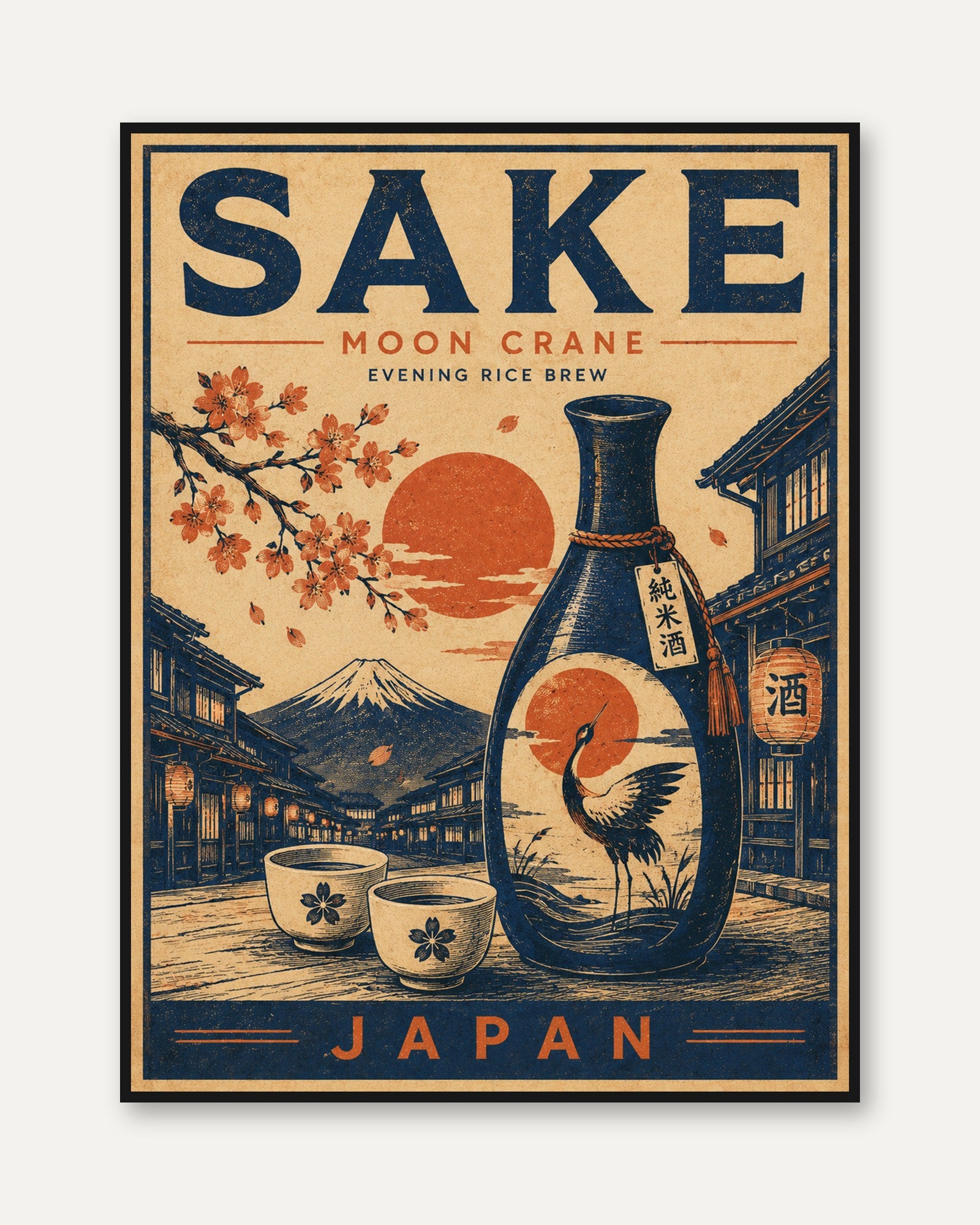 Japanese Sake Travel Poster – Vintage Style - framed