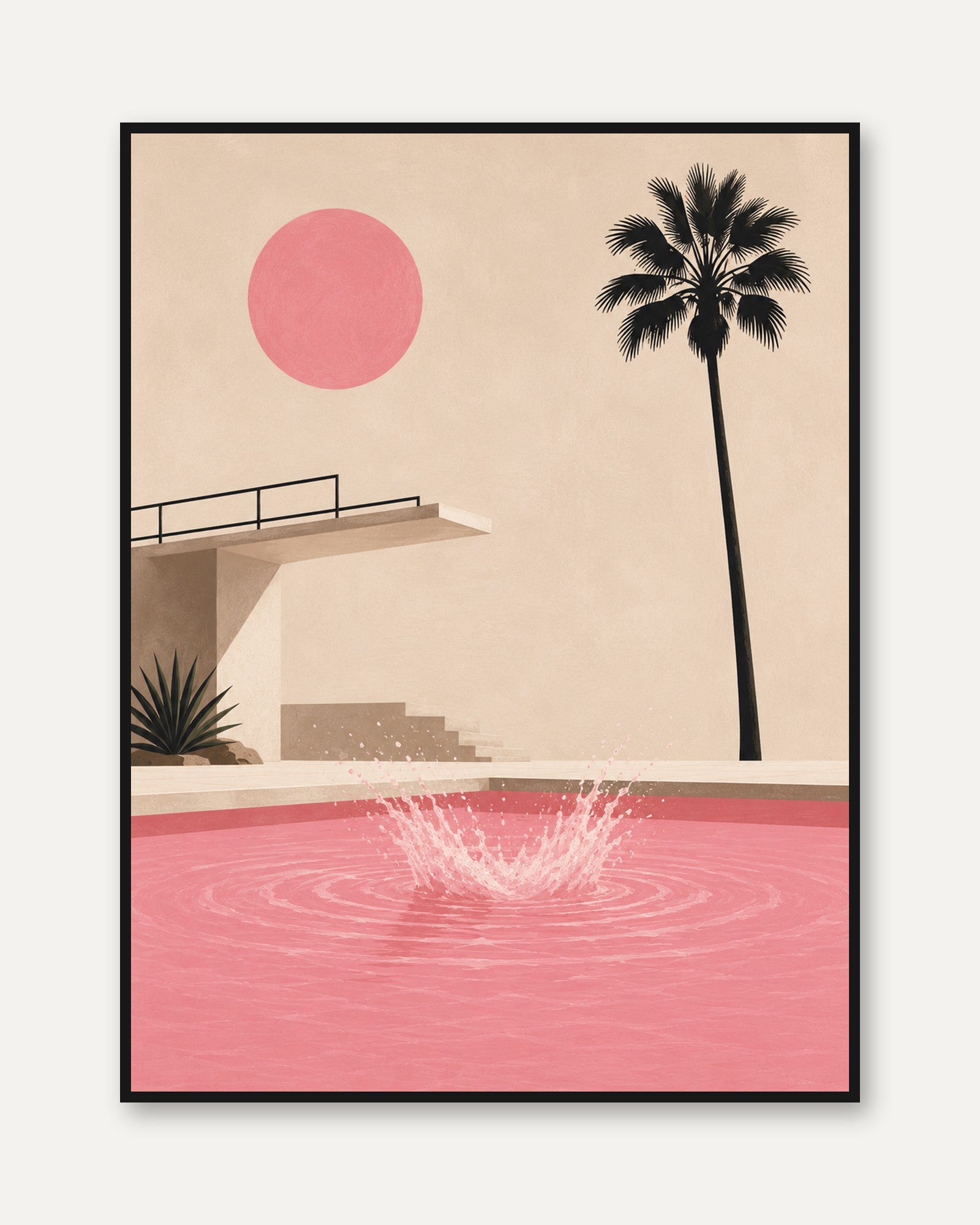 Palm Tree Wall Art – Pink Pool Print - framed