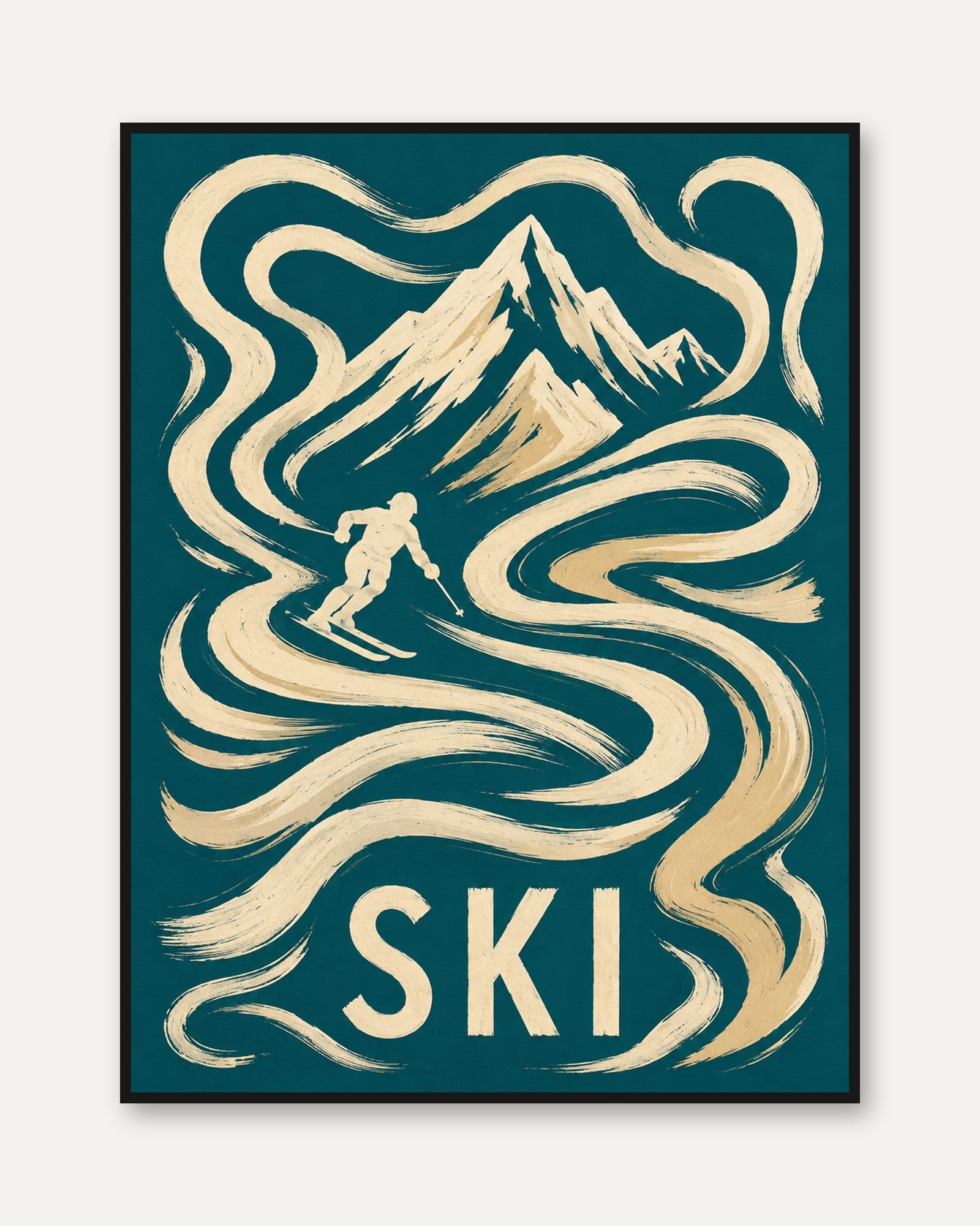 Vintage Ski Poster – Retro Mountain Wall Art - framed