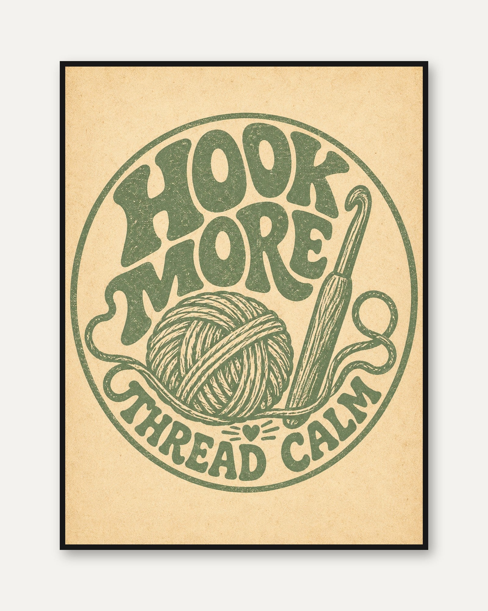 Crochet Hook Print: Vintage Craft Room Art (Retro Typography) - framed