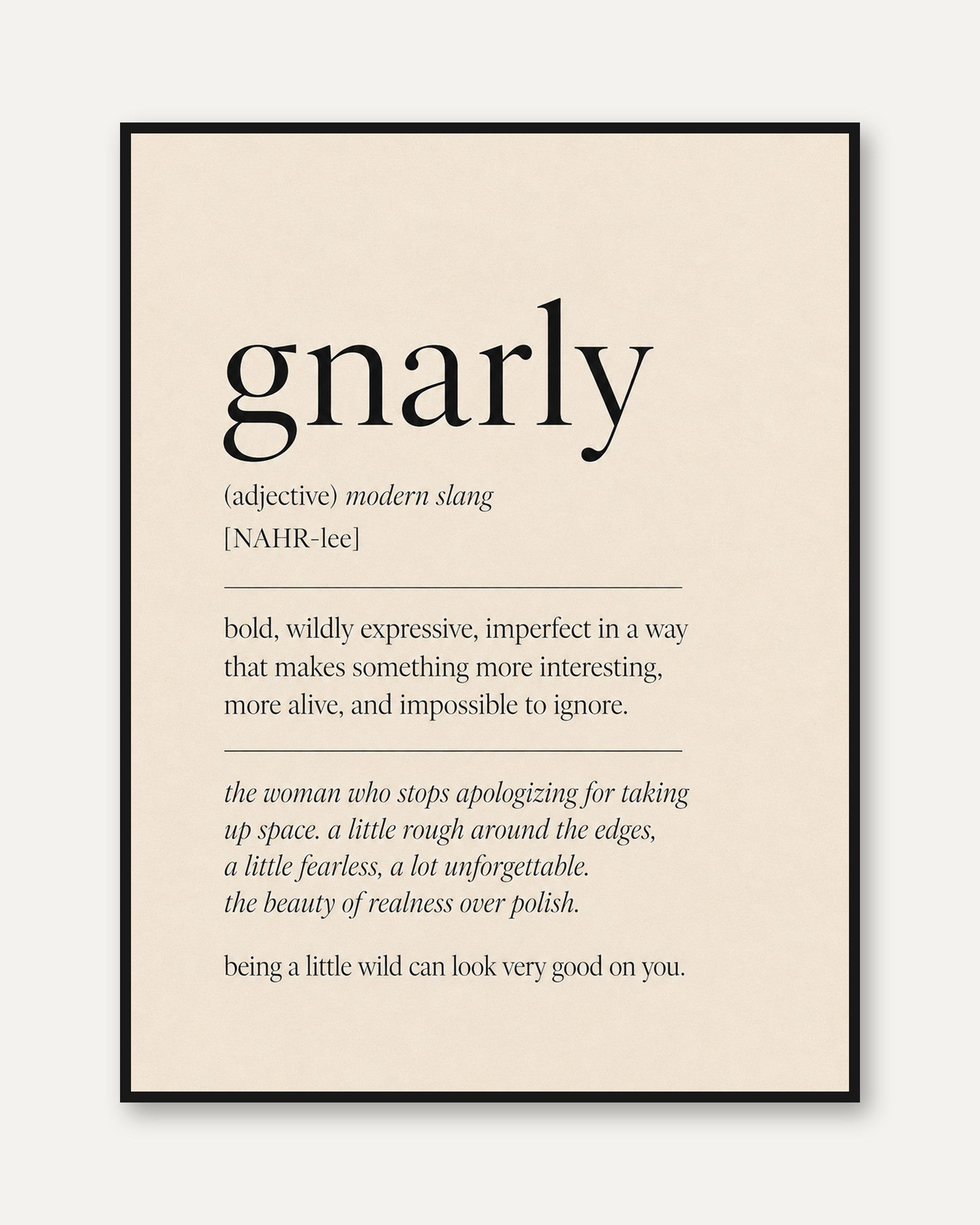 Gnarly Definition Print: Modern Typography Wall Art - framed