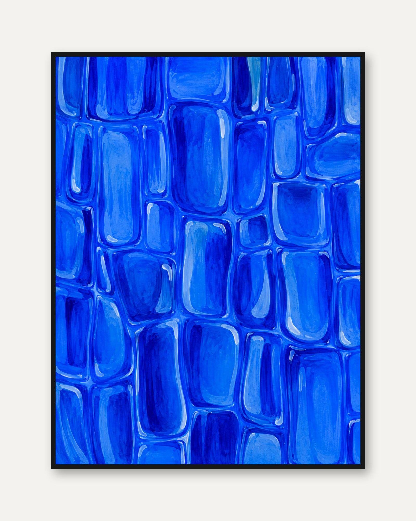 Blue Glass Mosaic Wall Art: Abstract Geometric Pattern Print - framed