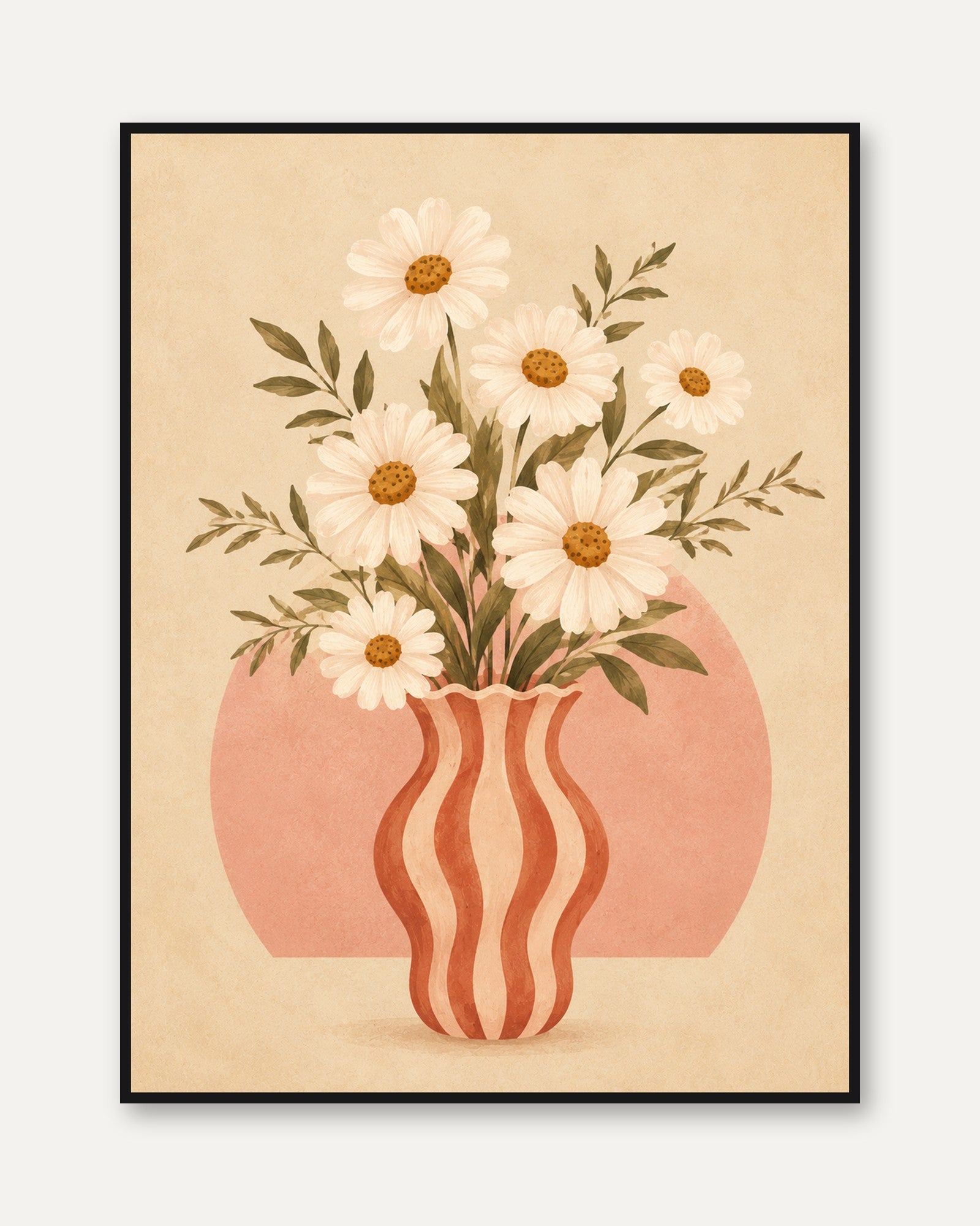 Daisy Vase Wall Art – Retro Floral Print - framed