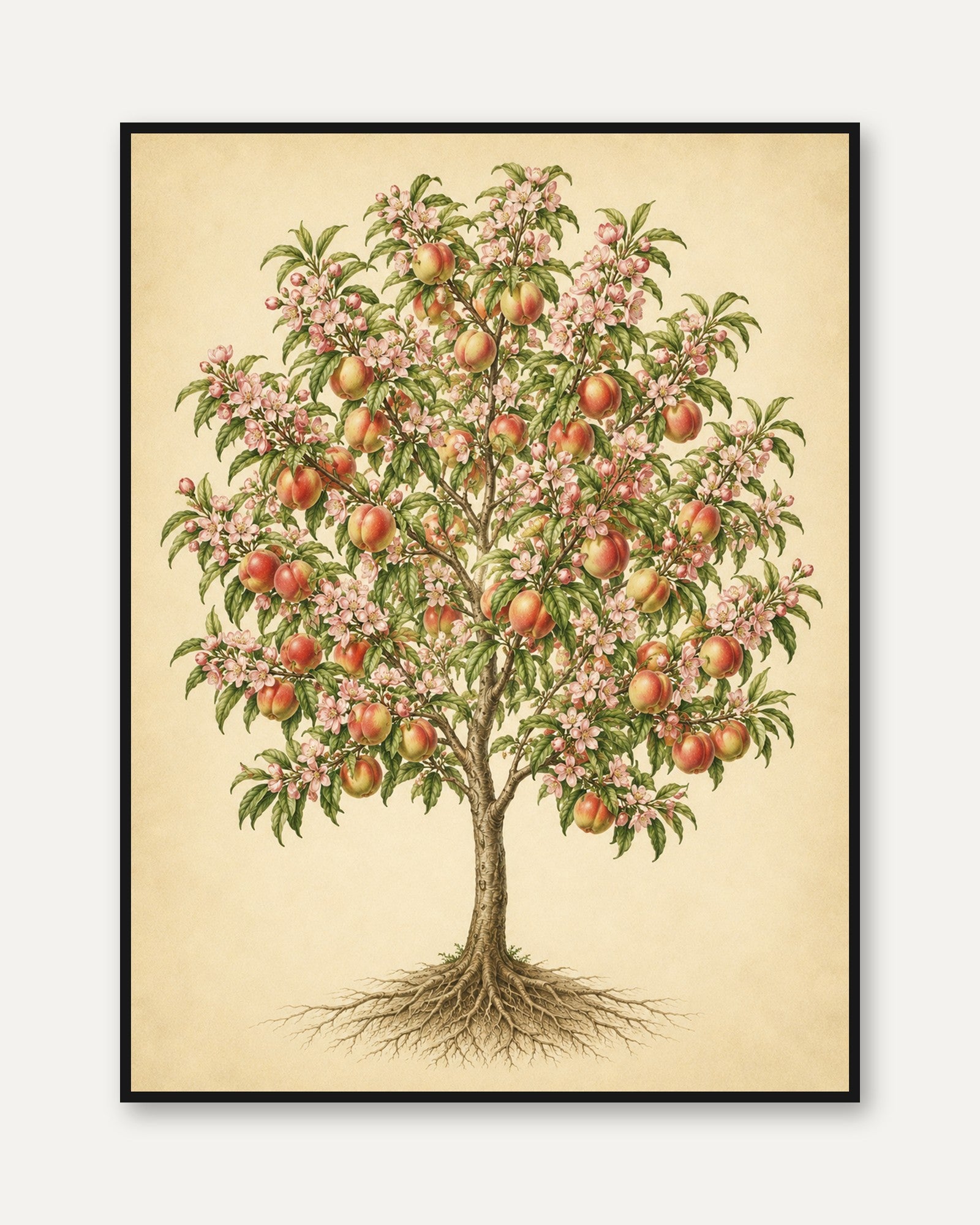 Peach Tree Botanical Print: Vintage Fruit Illustration Wall Art - framed