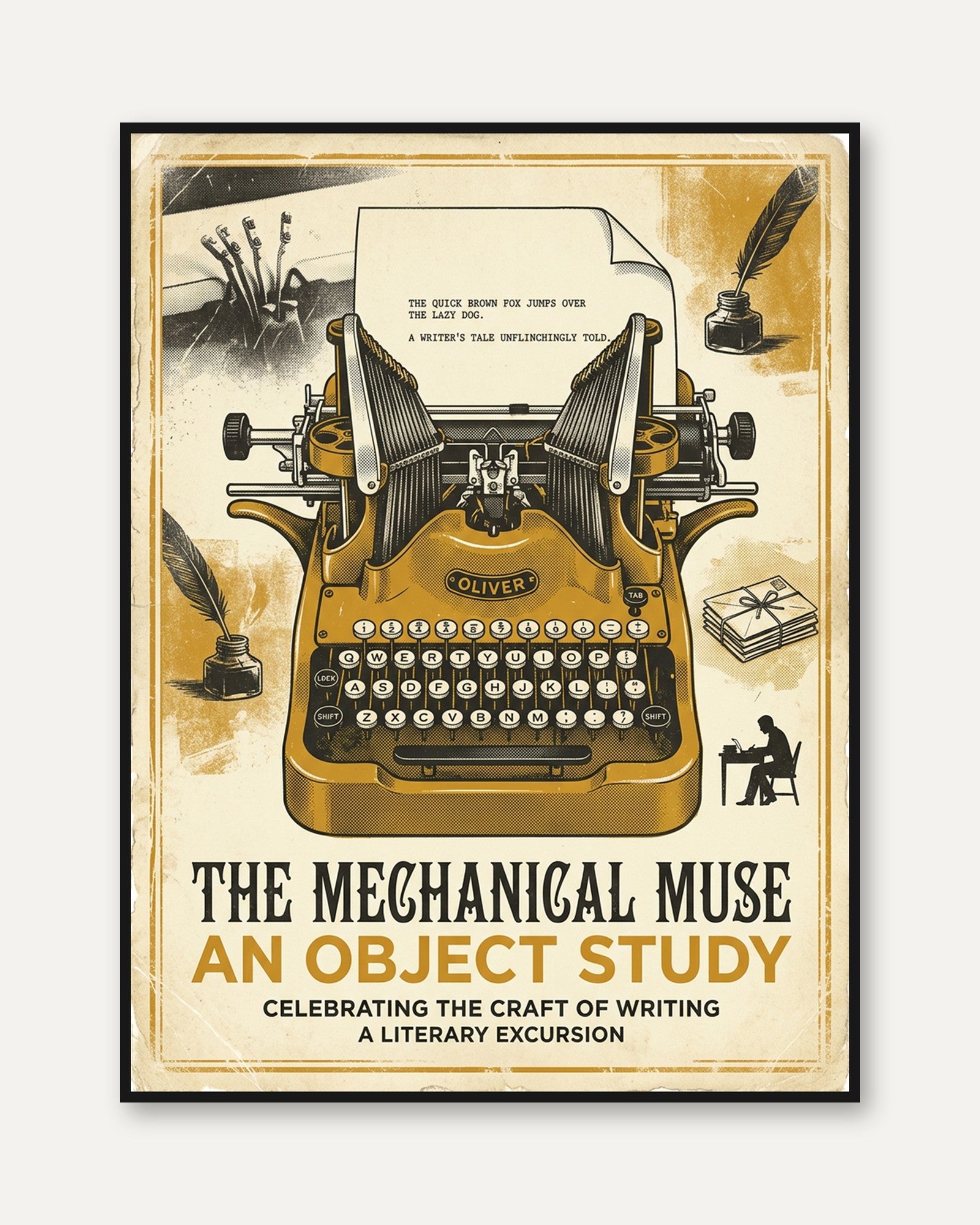 Vintage Typewriter Poster: Retro Literary Art Print - framed