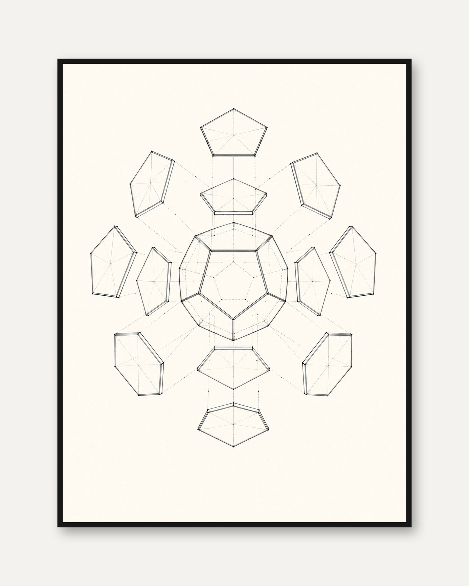 Sacred Geometry Dodecahedron Print: Minimalist Line Art - framed