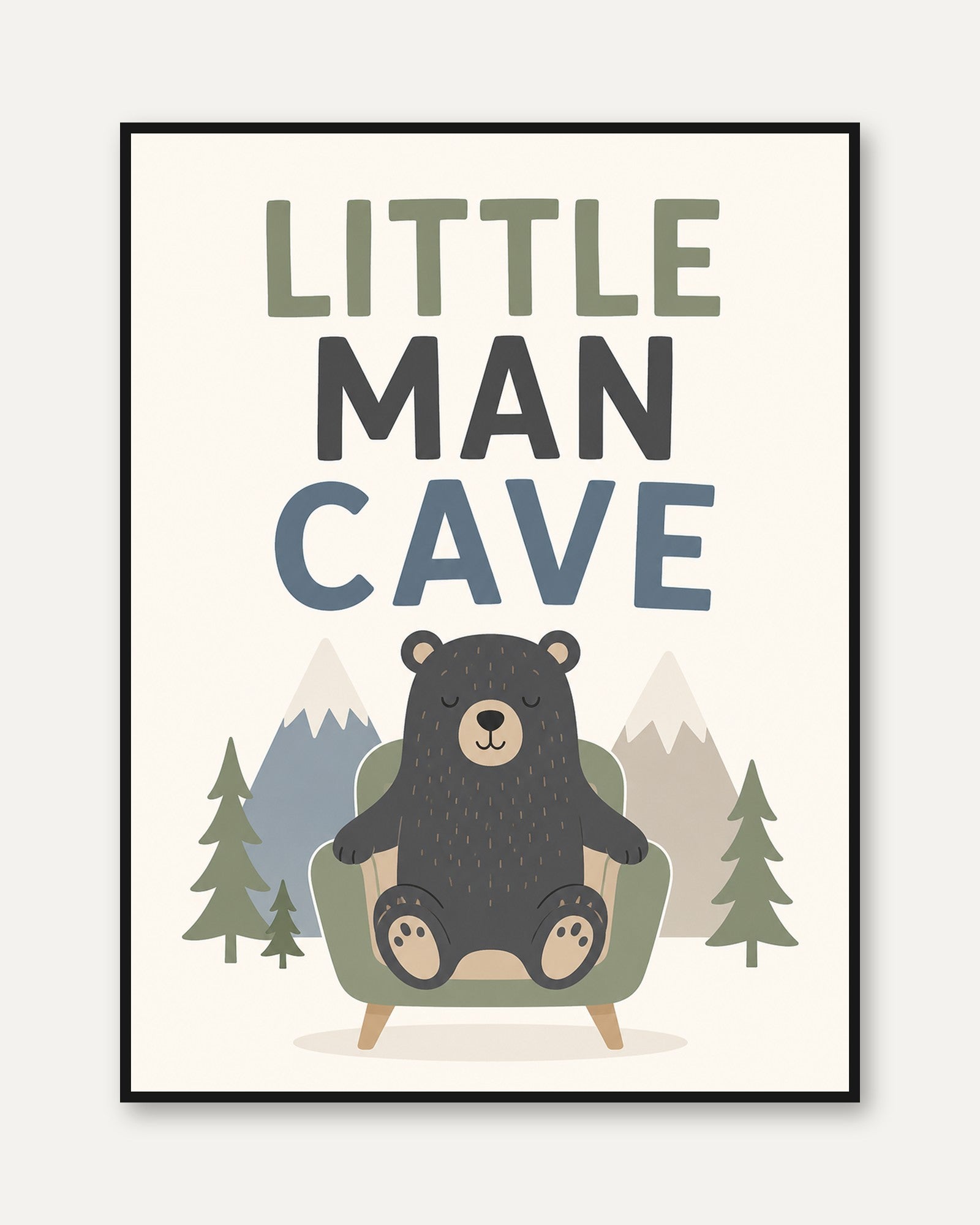 Little Man Cave Wall Art – Bear Nursery Print - framed