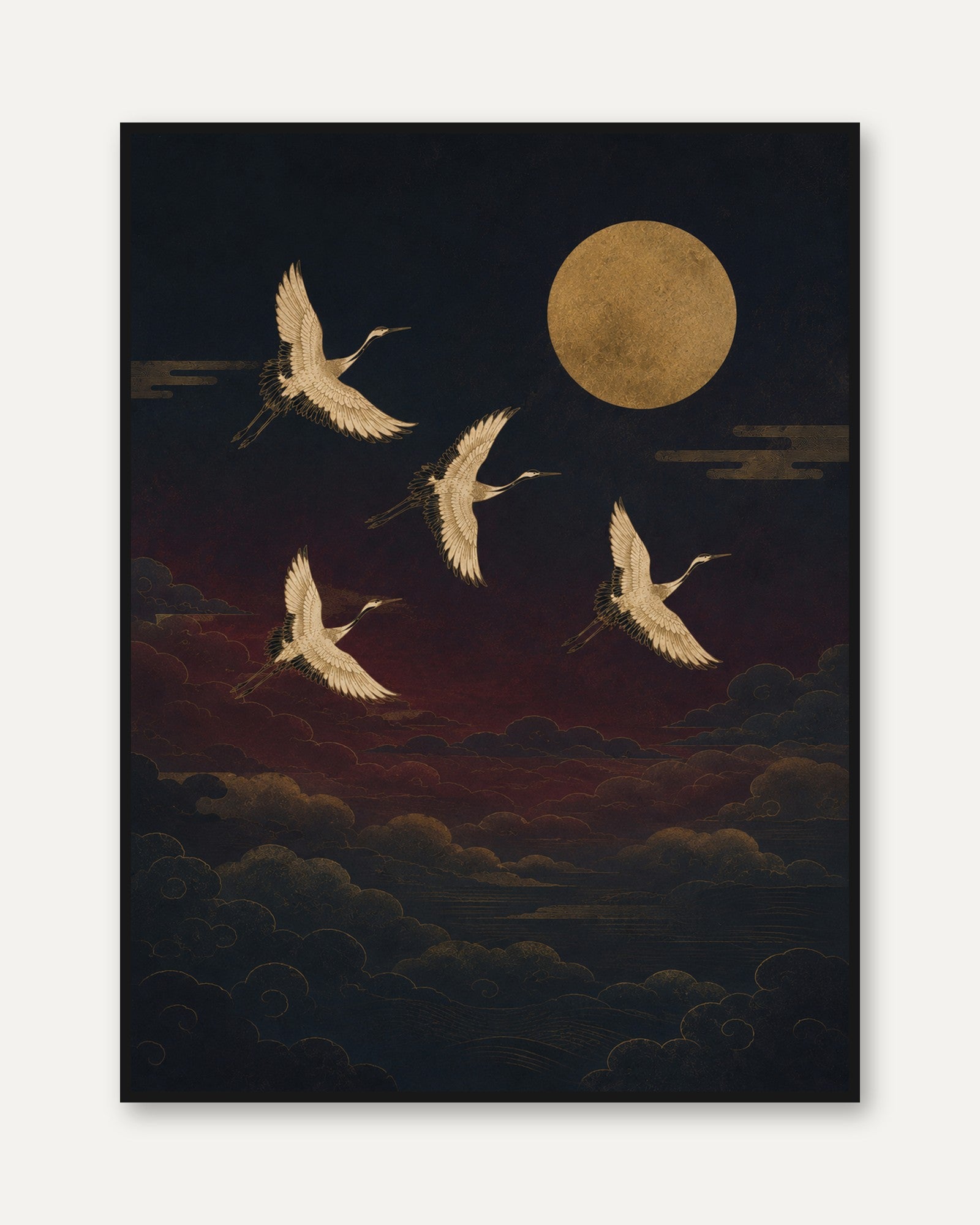 Asian Inspired Crane Wall Art - framed