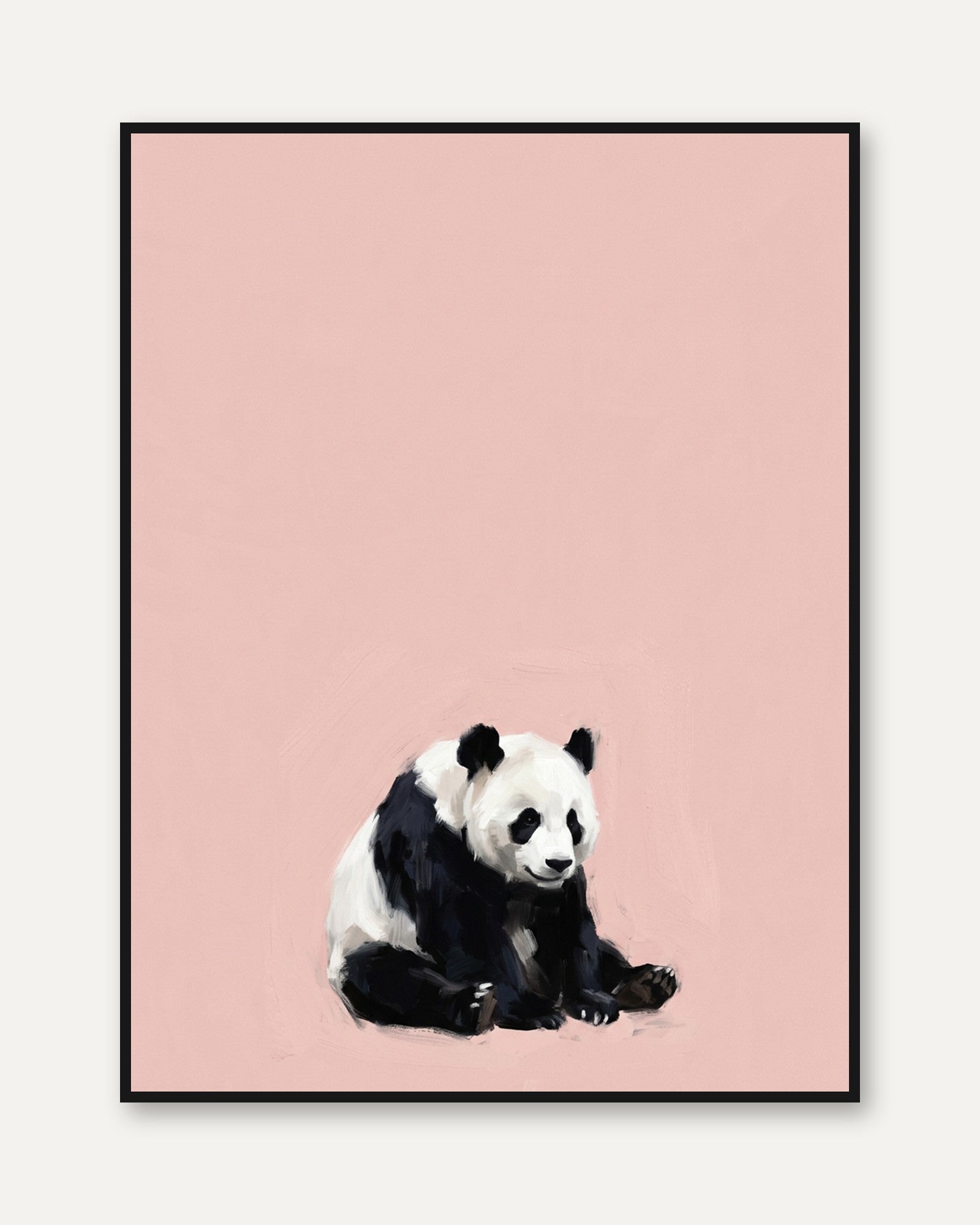 Panda on Pink Wall Art: Minimalist Animal Painting - framed