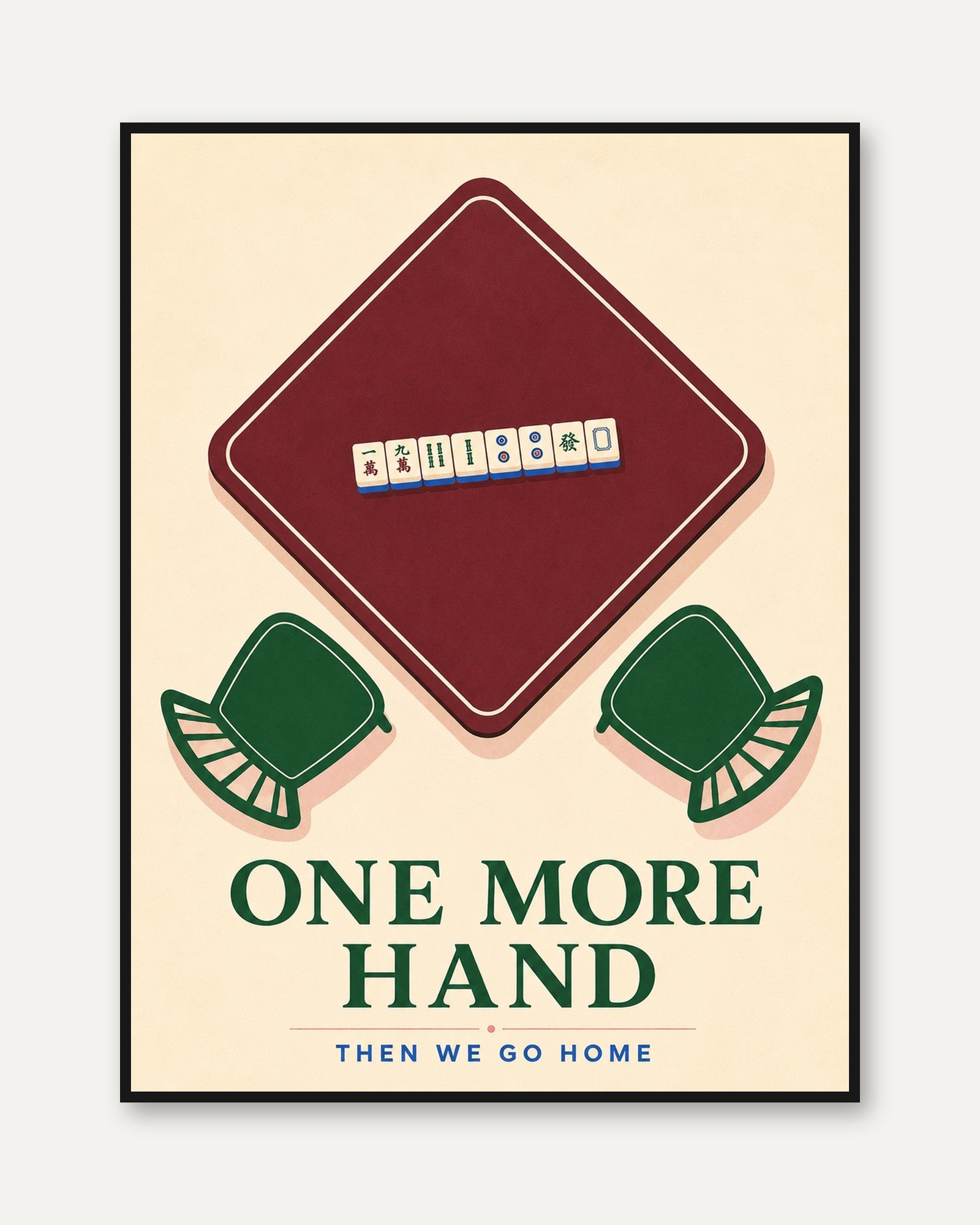 Mahjong Game Art Print: Vintage Minimalist Table Design - framed