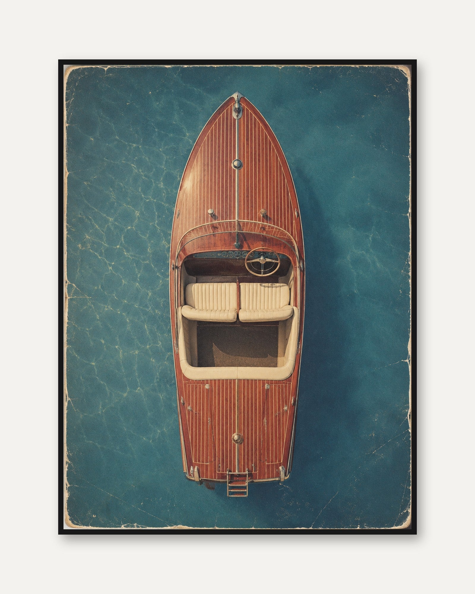 Vintage Boat Wall Art – Aerial View Print - framed