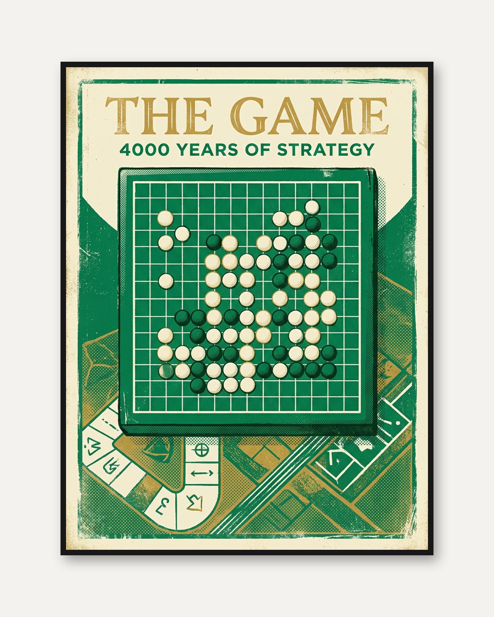 Go Game Vintage Poster Print — 4000 Years of Strategy - framed