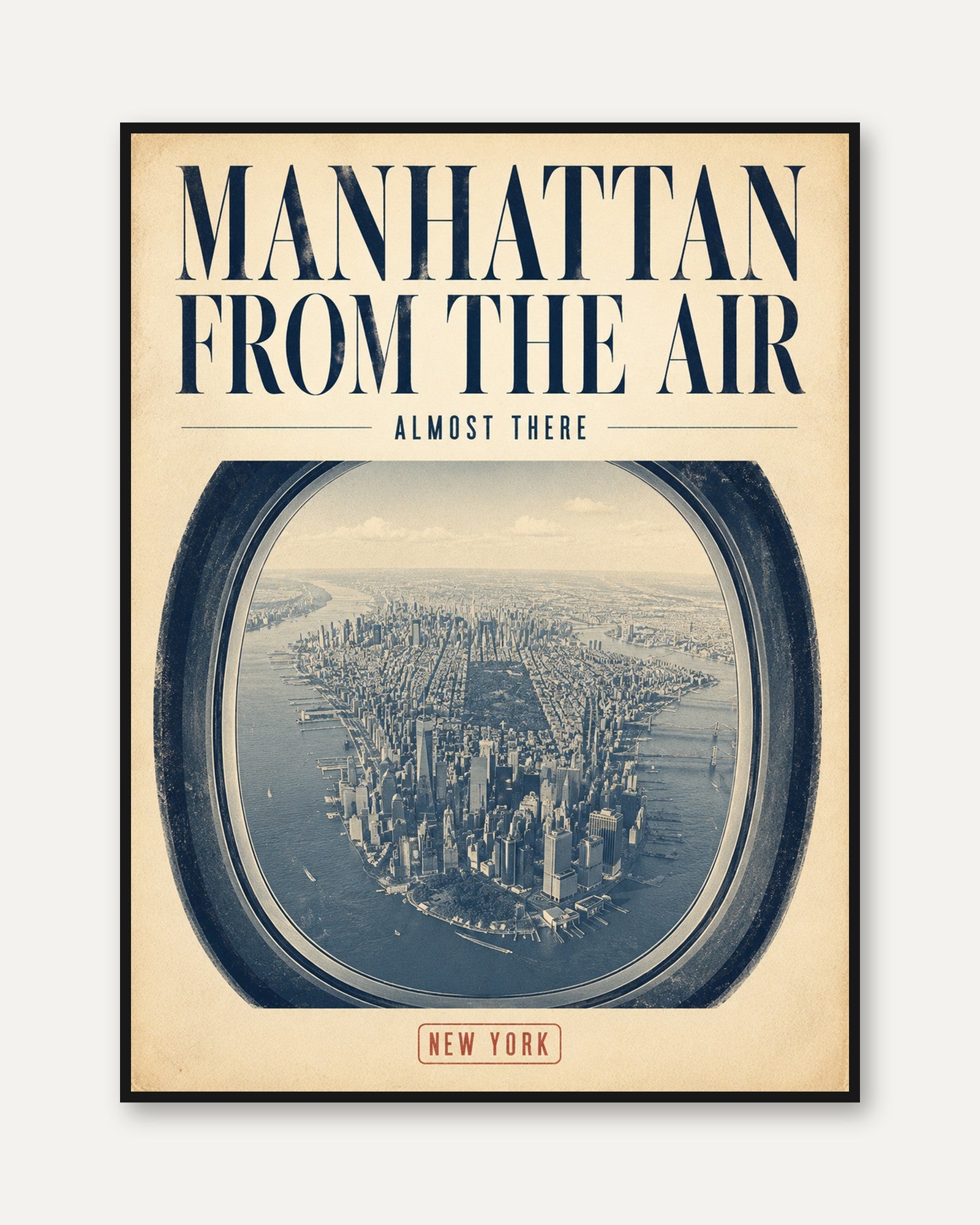 Manhattan Aerial View Poster: Vintage Travel Art Print - framed