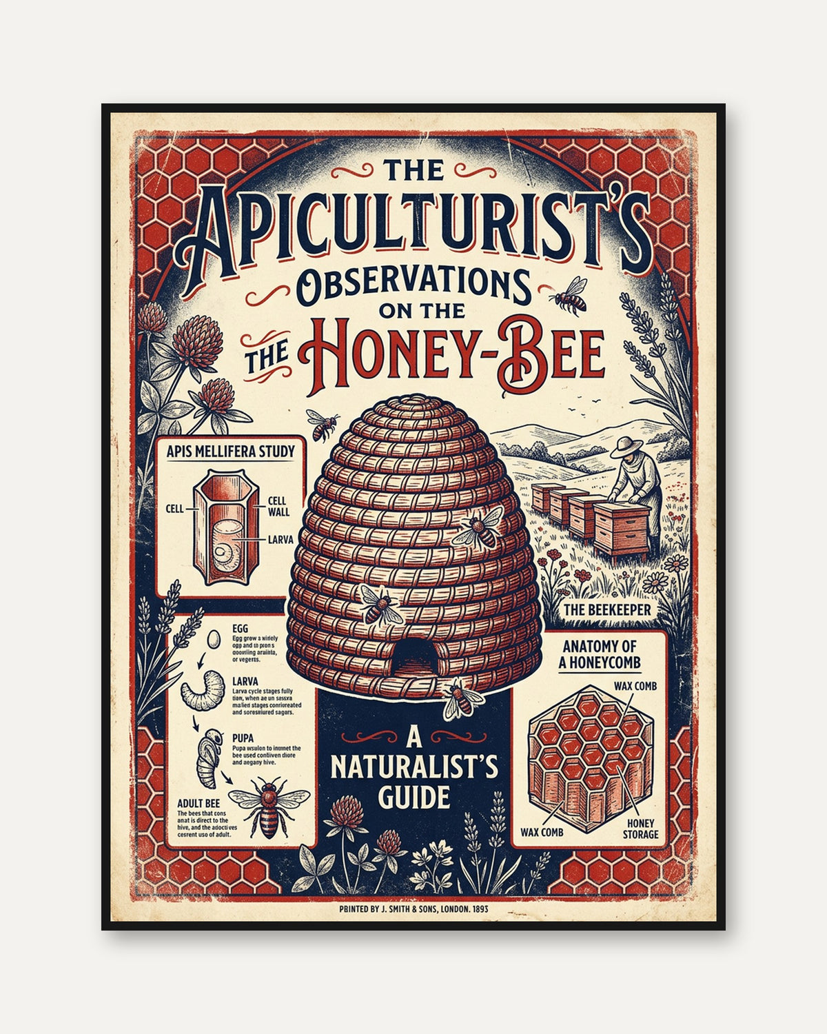 Vintage Beekeeping Poster: Apiculturist's Honey Bee Guide - framed