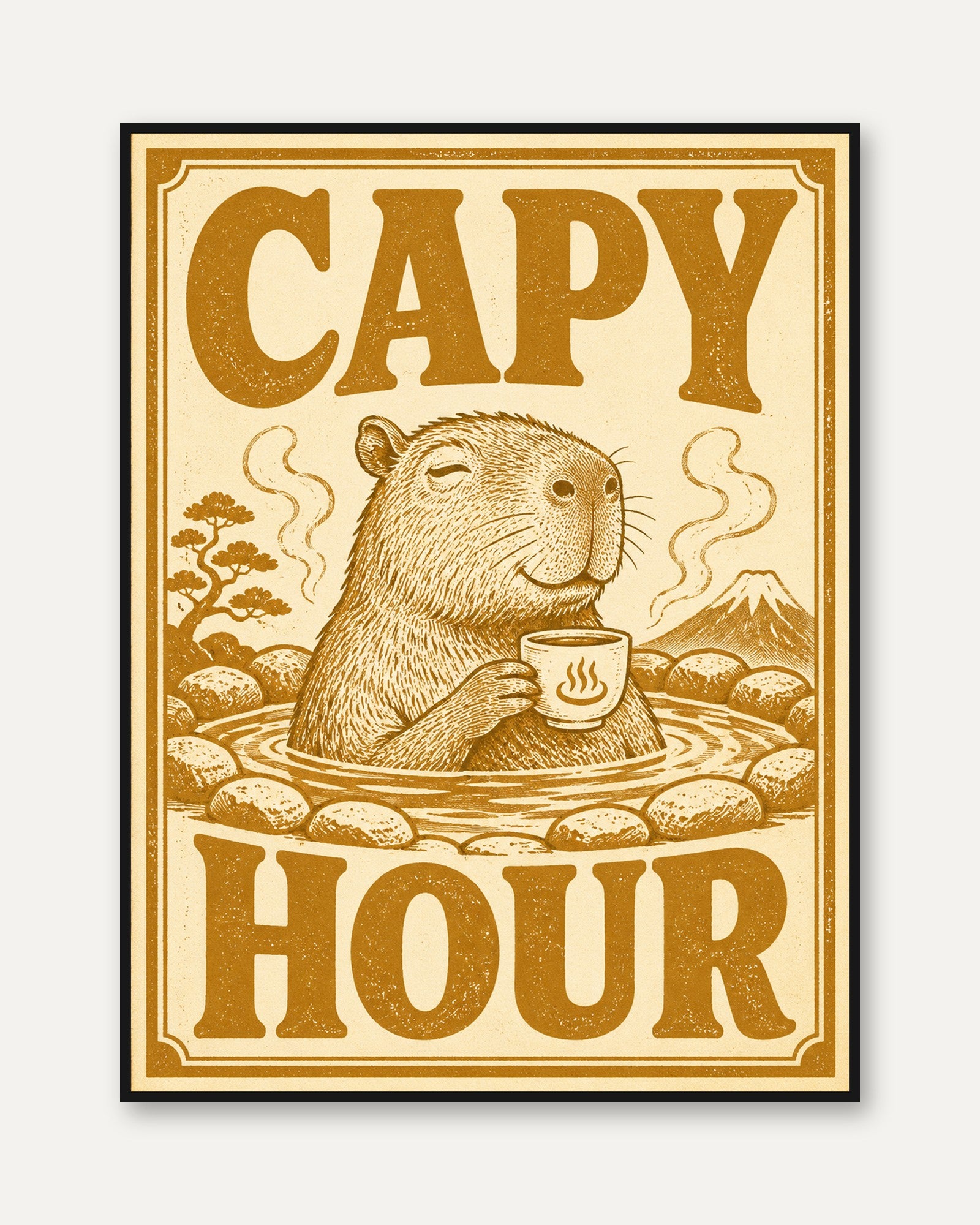Capybara Wall Art: Vintage Japanese Onsen - framed