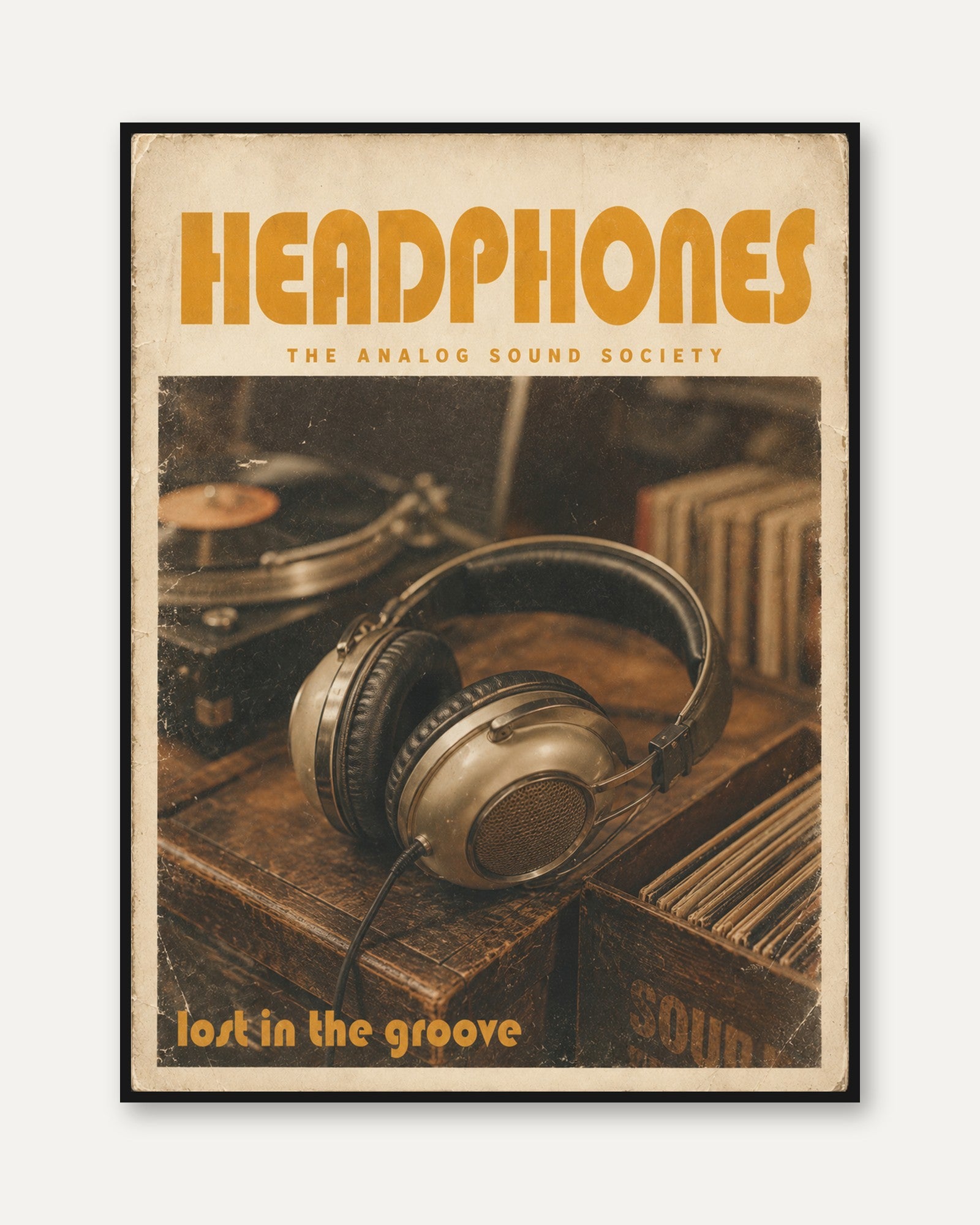 Vintage Headphones Poster — Retro Analog Sound Society - framed