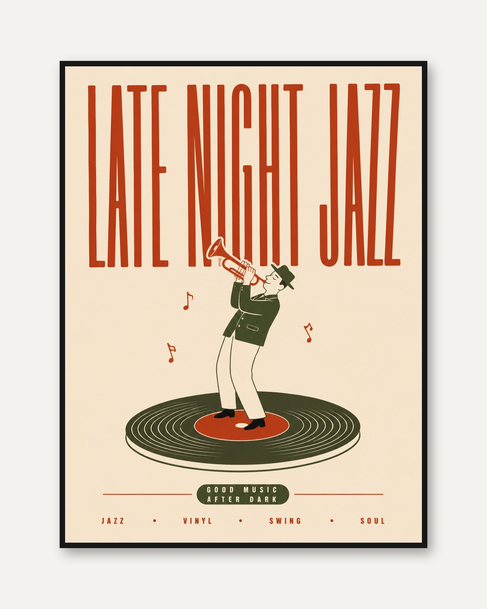 Mid-Century Jazz Poster – Retro Musician - framed