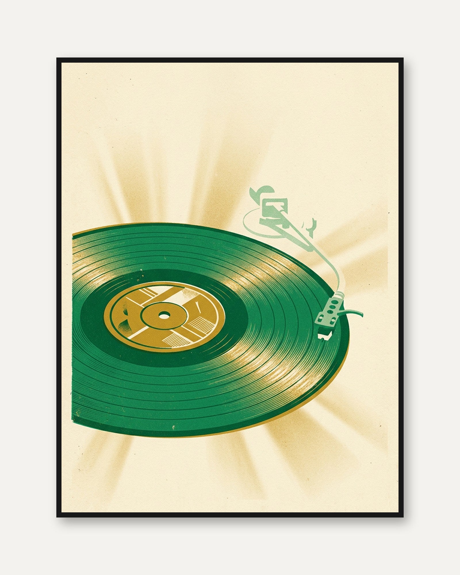 Green Vinyl Record Poster: Retro Music Art Print - framed