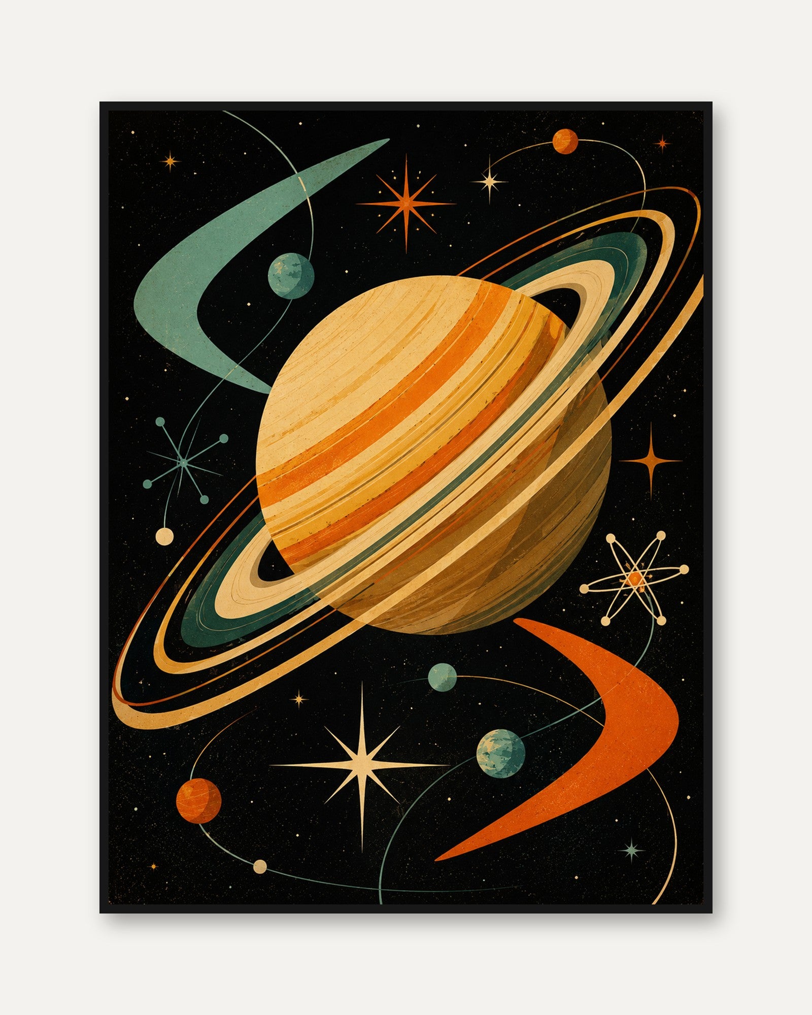 Retro Space Wall Art – Mid Century Planet Print - framed