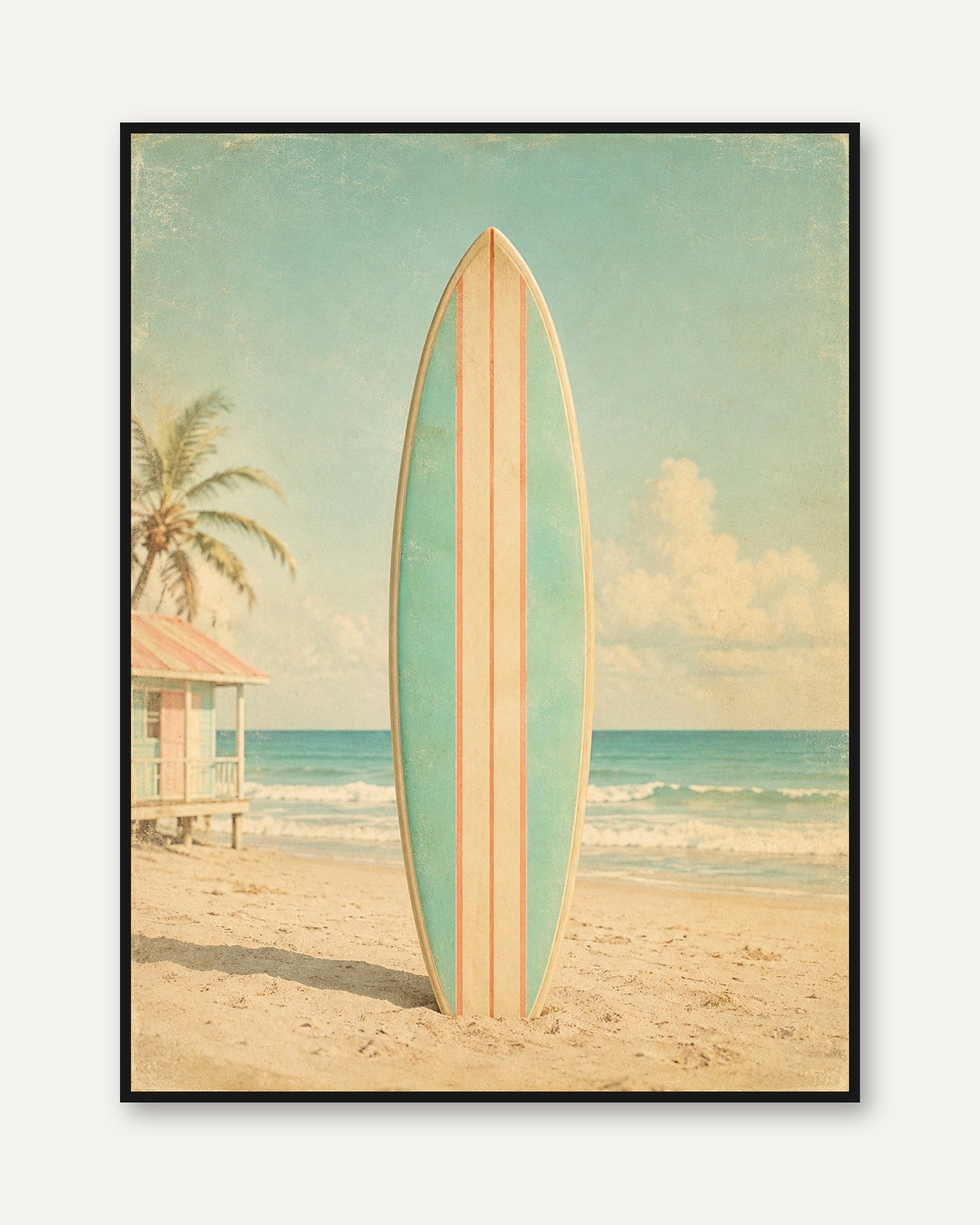 Vintage Surfboard Print – Beach Wall Art - framed