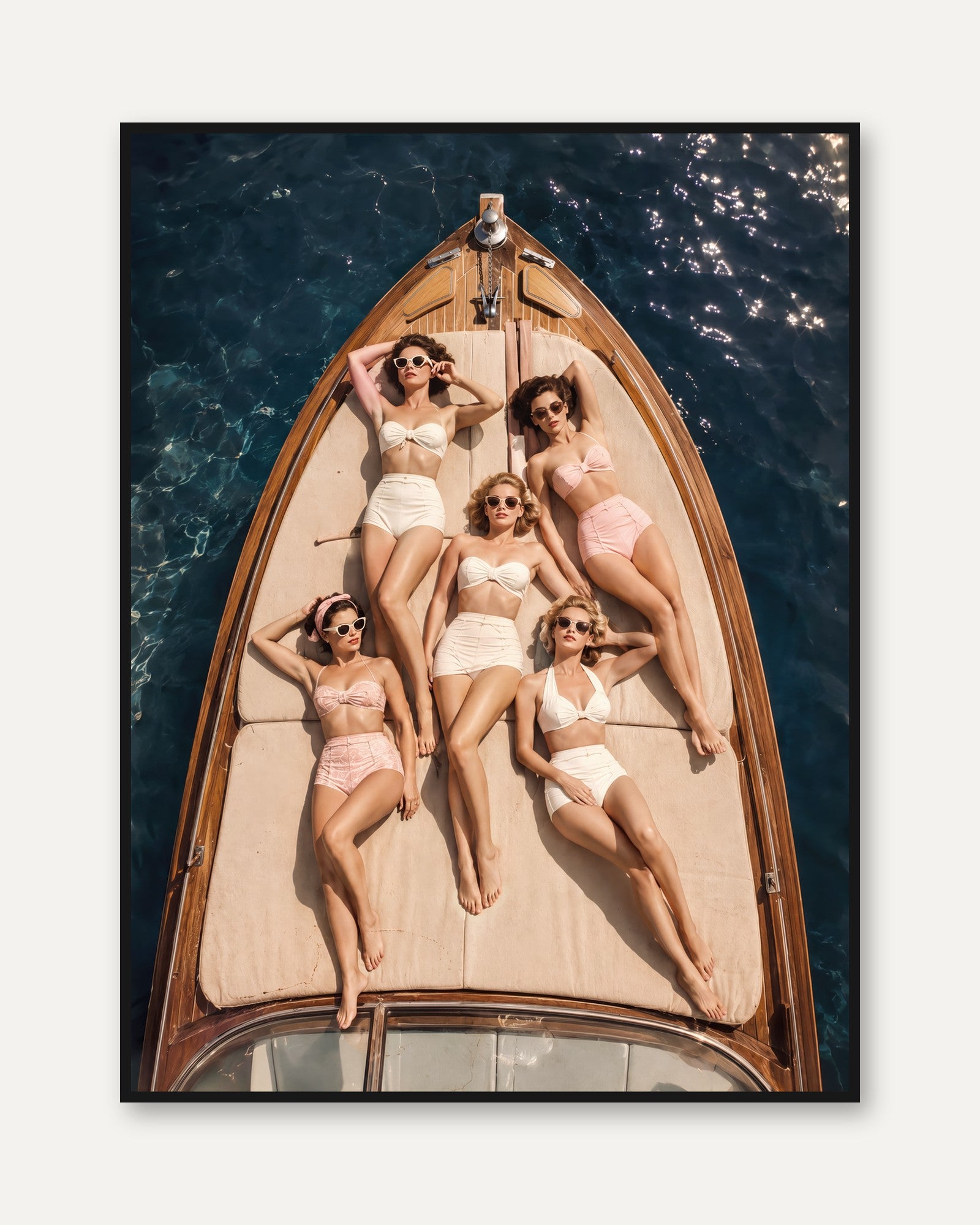 Vintage Summer Boat Print – Retro Beach Wall Art - framed