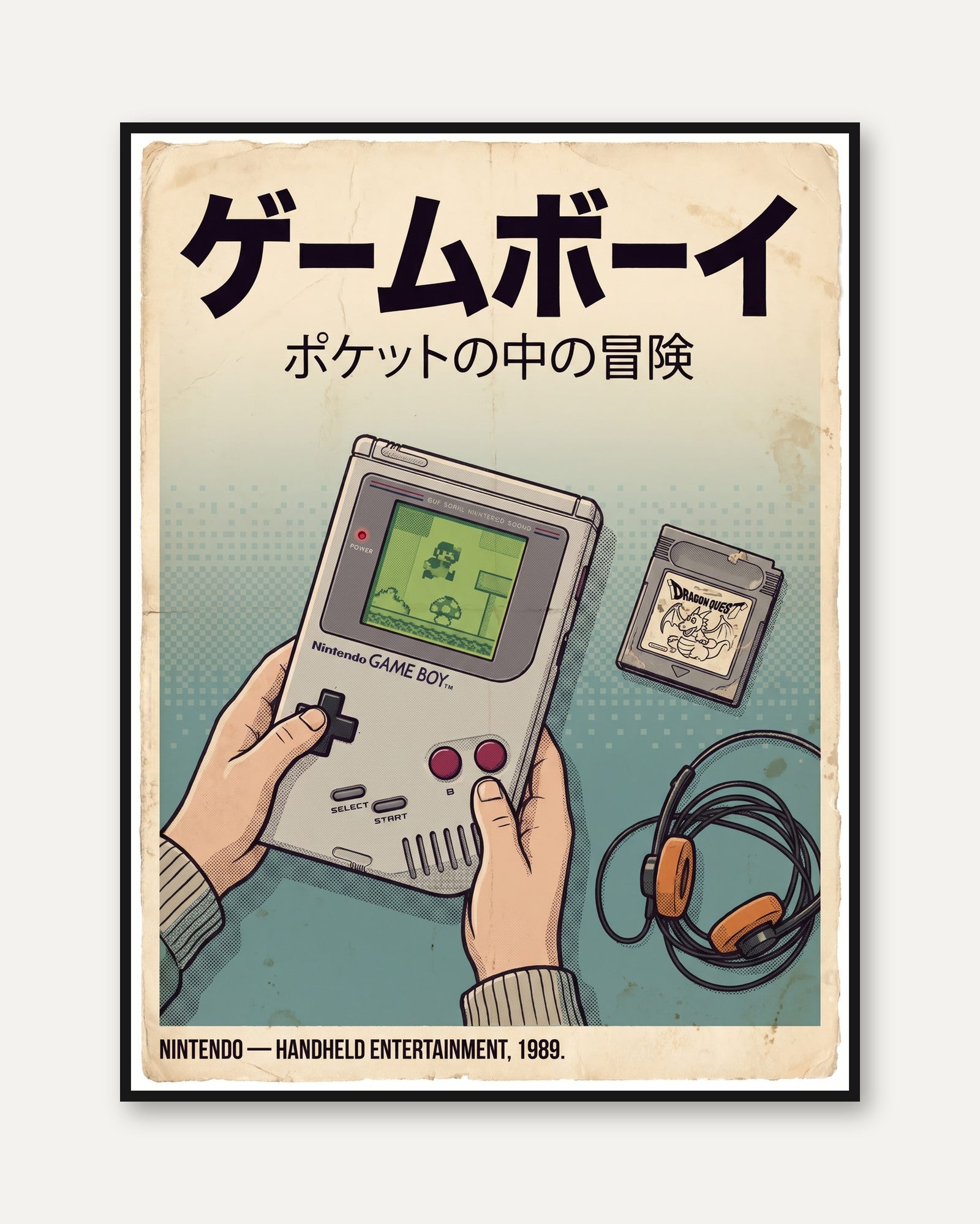 Japanese Retro Game Boy Poster: Vintage Art Print - framed