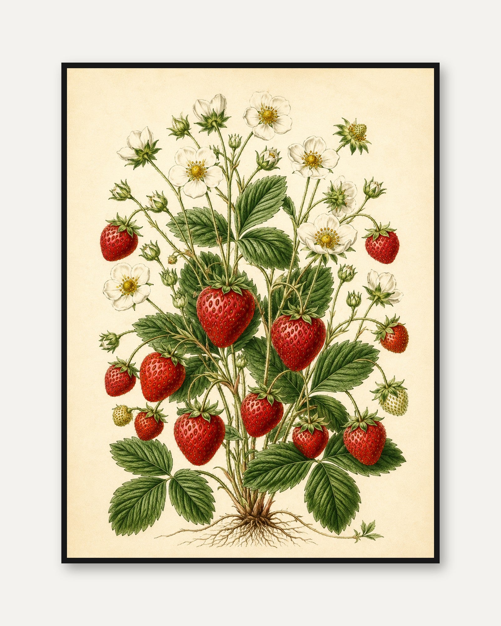 Strawberry Botanical Print — Vintage Illustration - framed