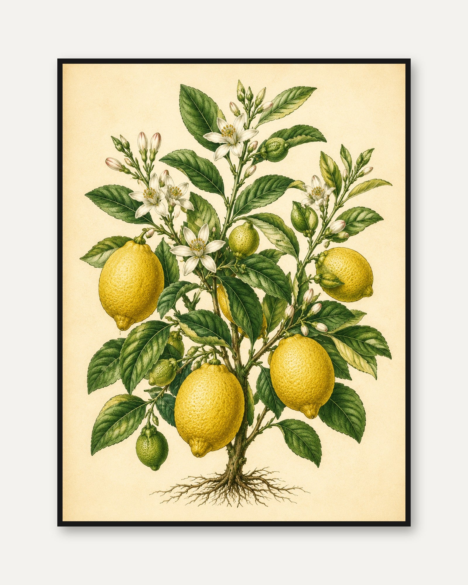 Lemon Tree Botanical Print — Vintage Citrus Illustration - framed
