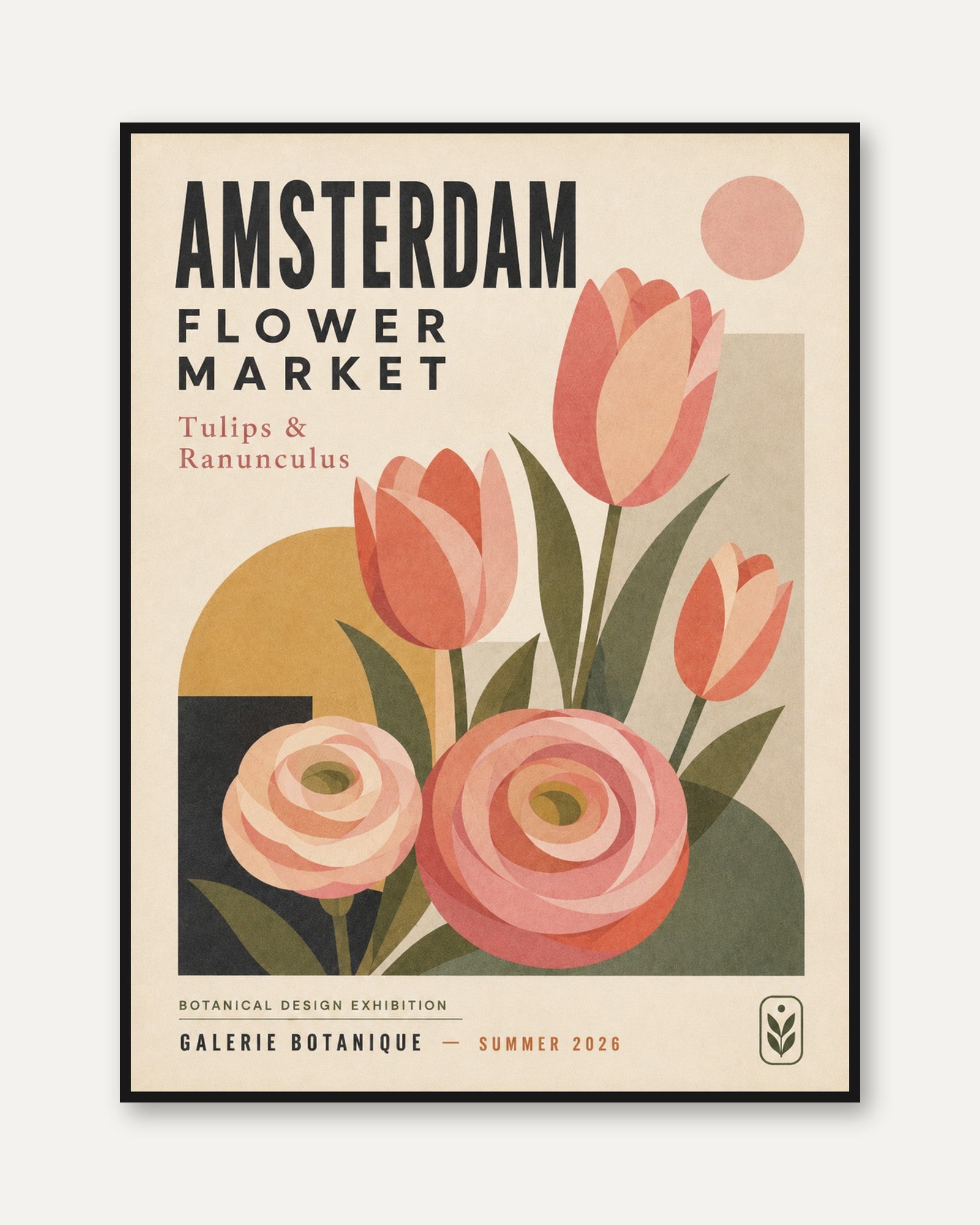 Amsterdam Flower Market Print — Vintage Botanical Travel Poster - framed