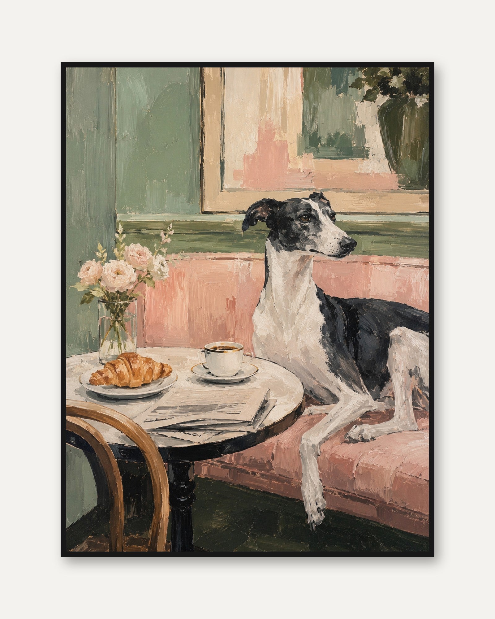 Dog Portrait Wall Art – Greyhound Painting Print - framed