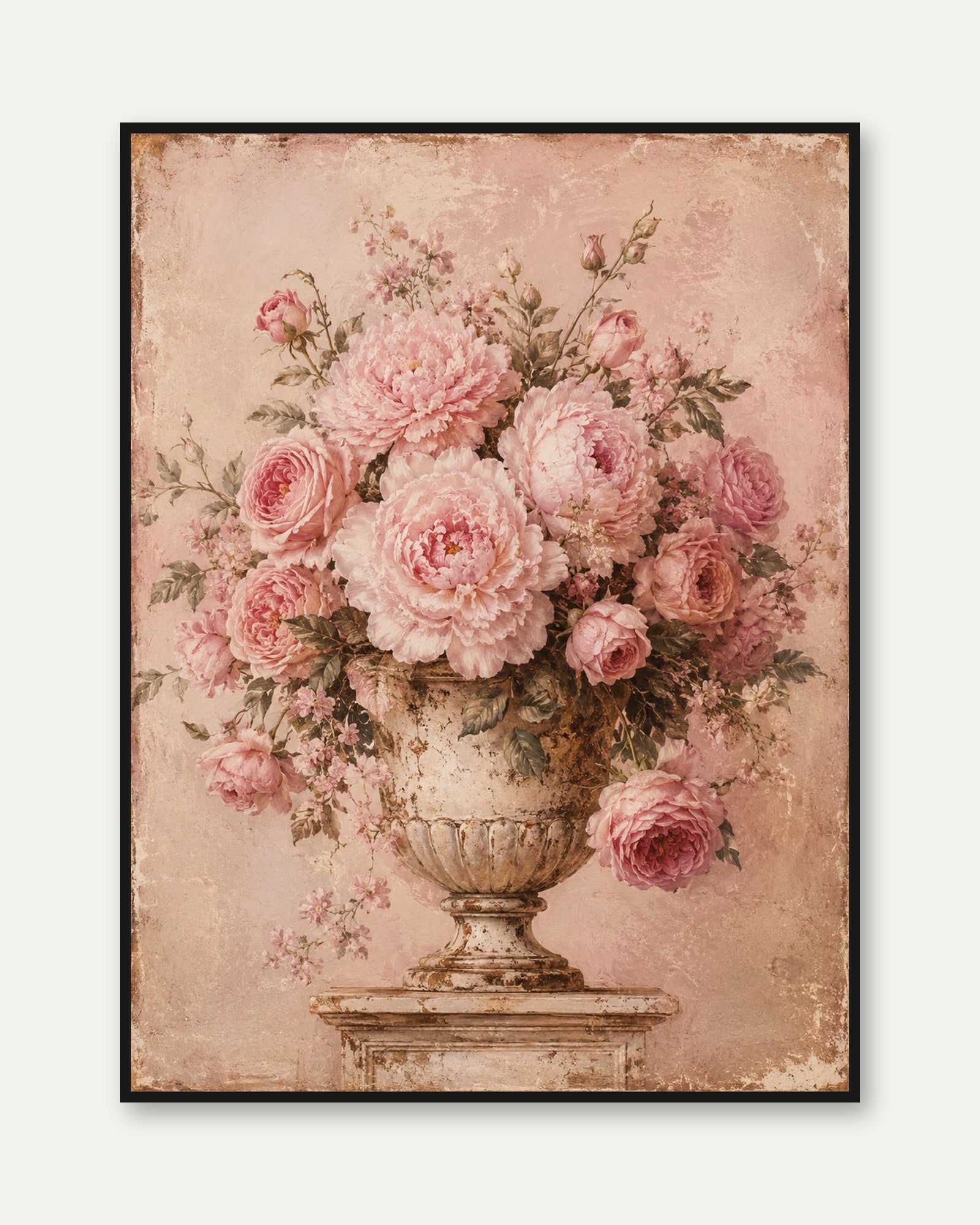 Vintage Floral Wall Art – Pink Rose Print - framed