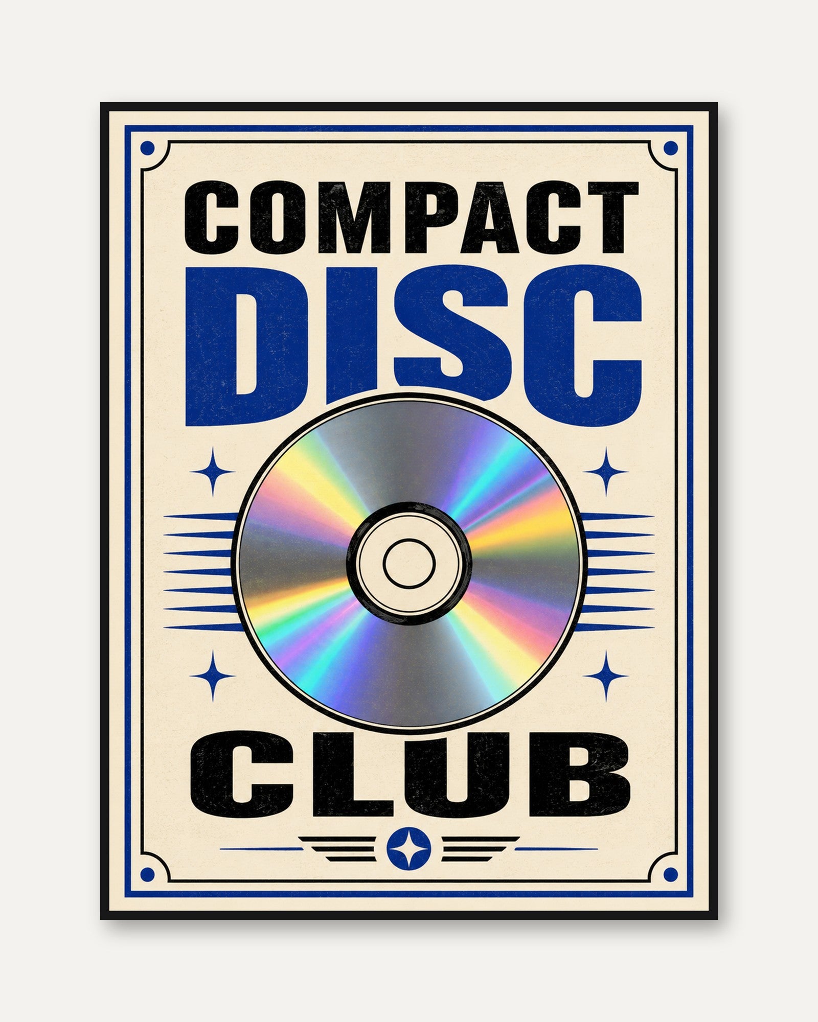 Compact Disc Club Poster: Retro Music Typography Wall Art - framed