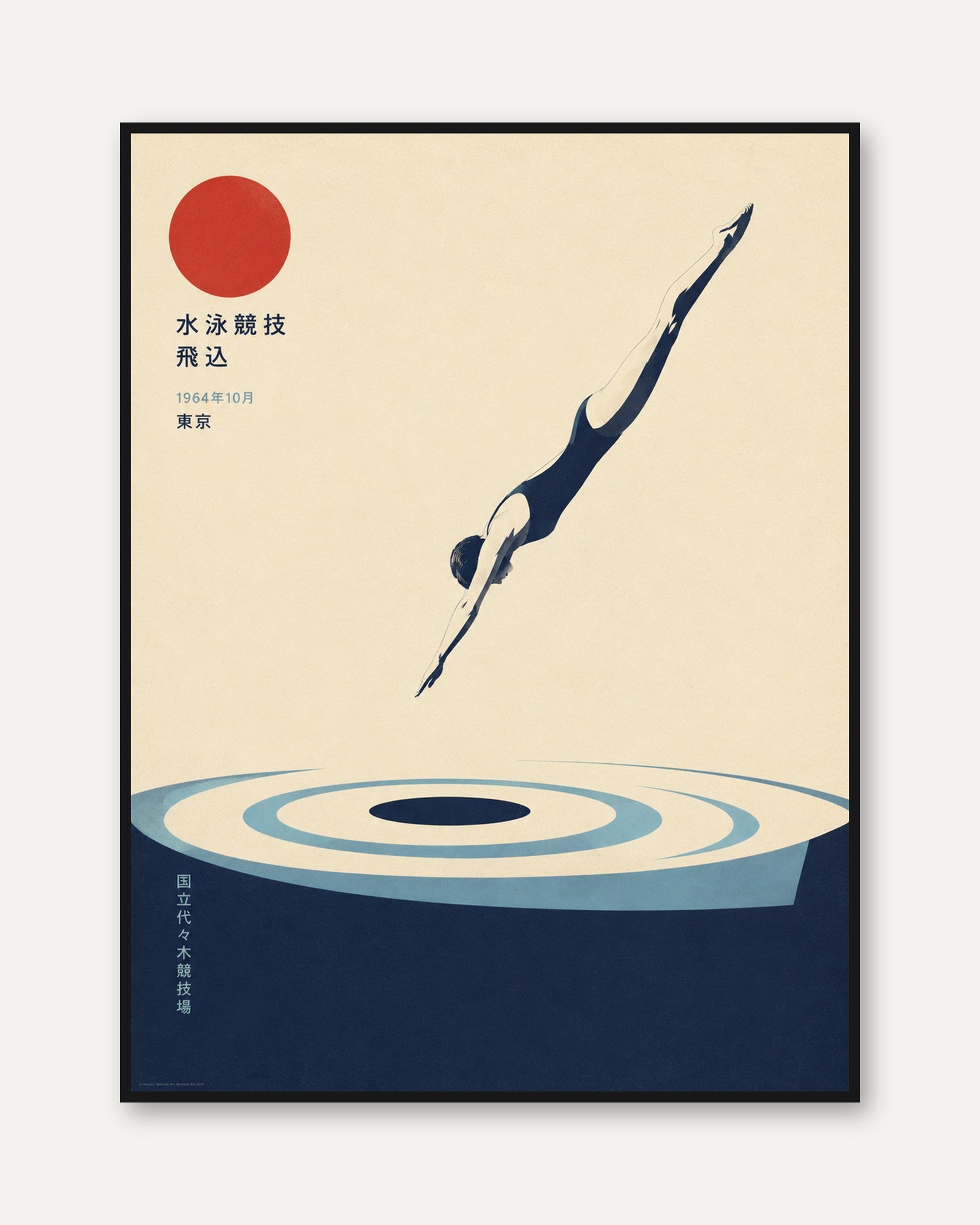 Vintage Swimming Poster – Retro Diving Wall Art - framed