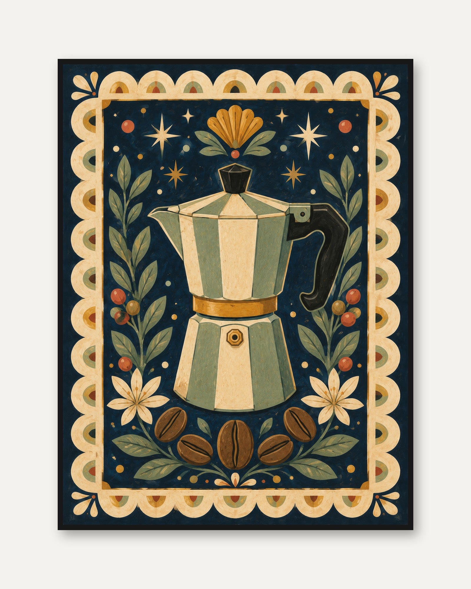Folk Art Moka Pot Print - framed
