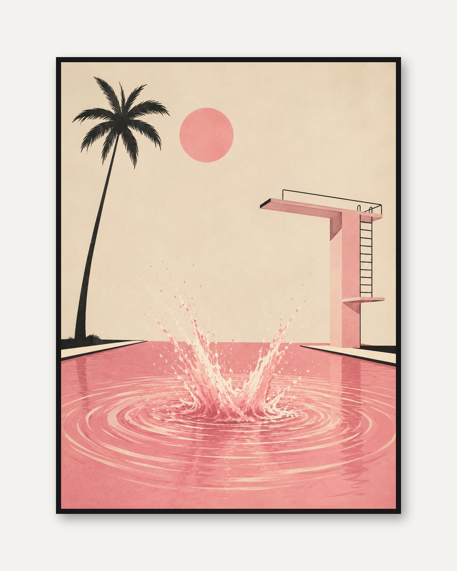 Minimalist Pool Poster – Pink Palm Tree Print - framed